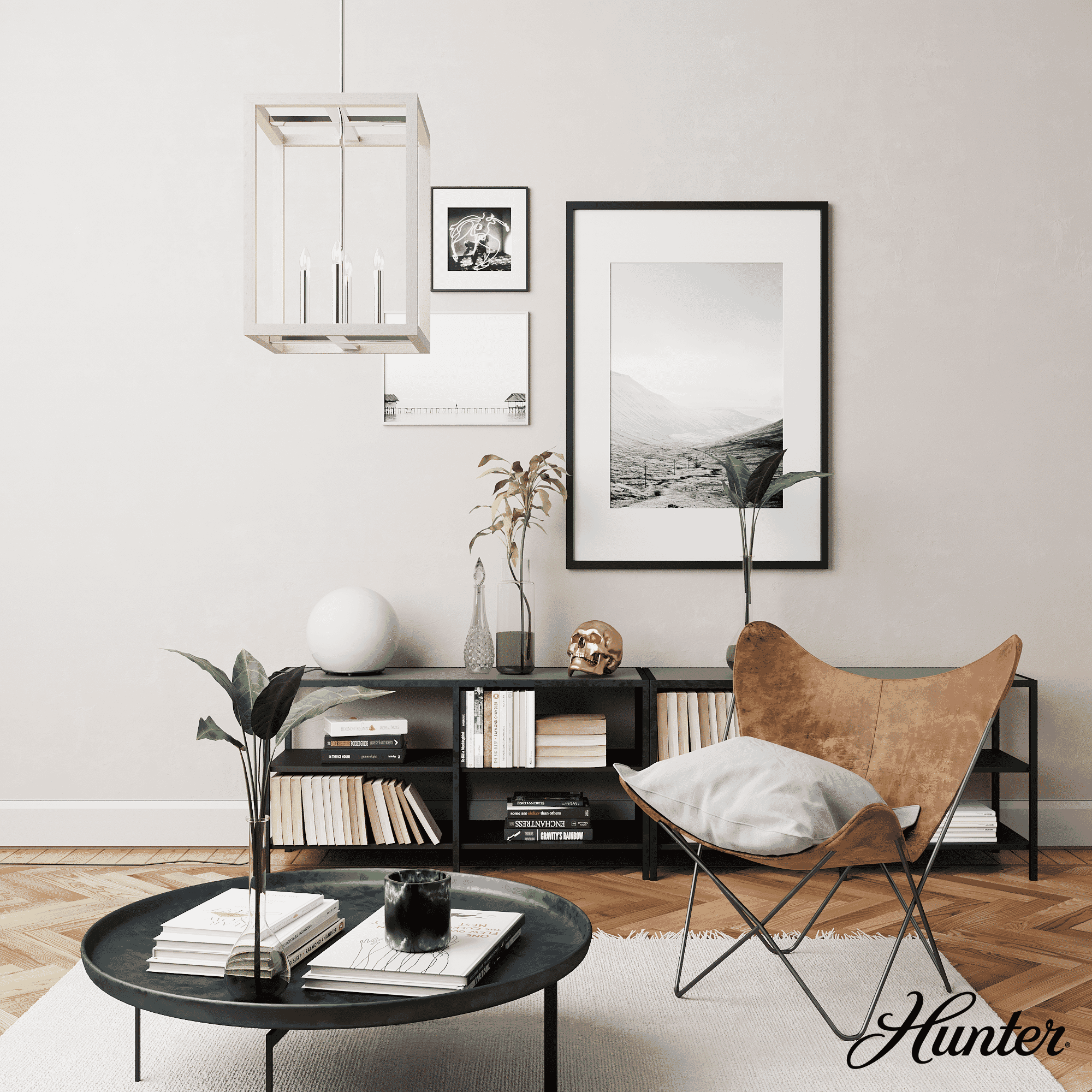 Hunter Squire Manor 4-Light Pendant in Chrome