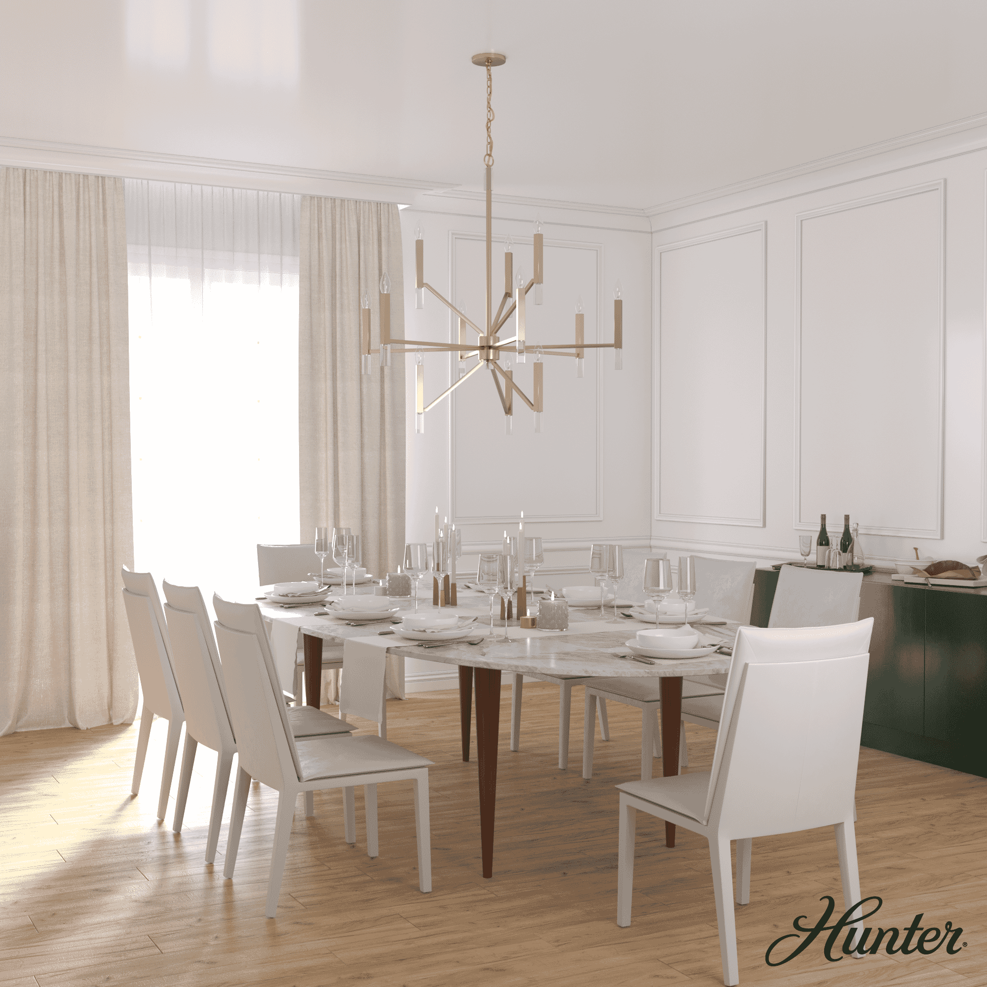 Hunter Sunjai 12-Light 3-Tier Chandelier in Alturas Gold