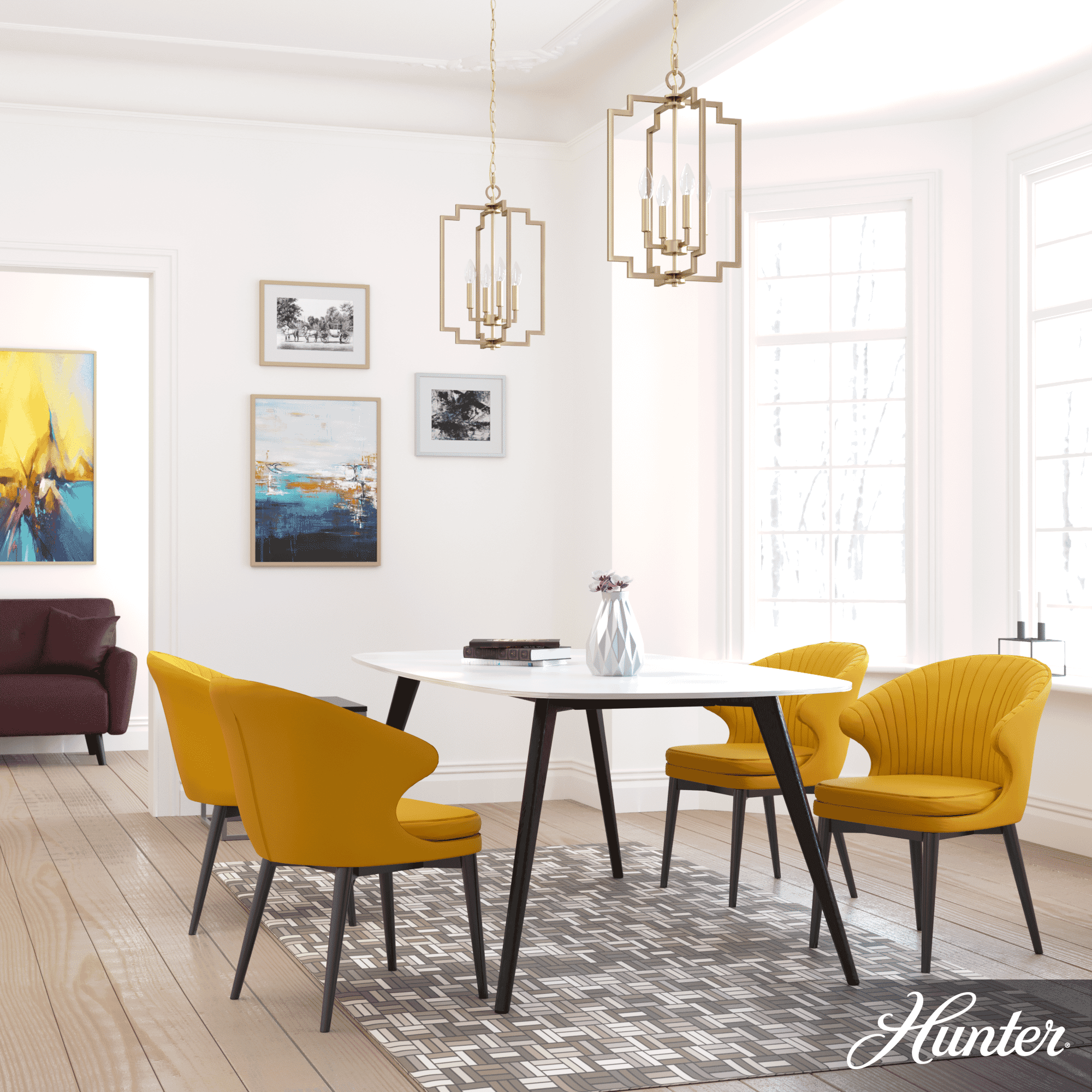 Hunter Zoanne 4-Light Small Pendant in Alturas Gold