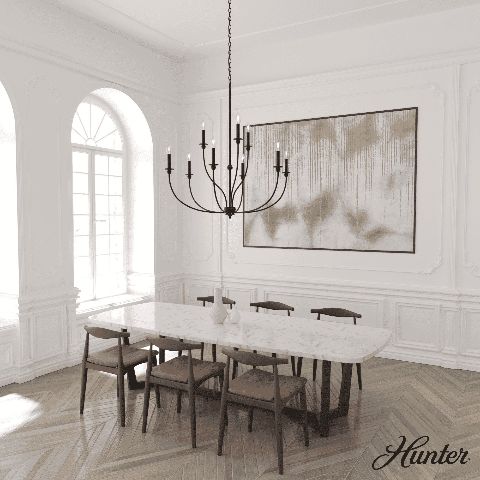 Hunter Southcrest 9-Light 2-Tier Chandelier in Flat Matte Black