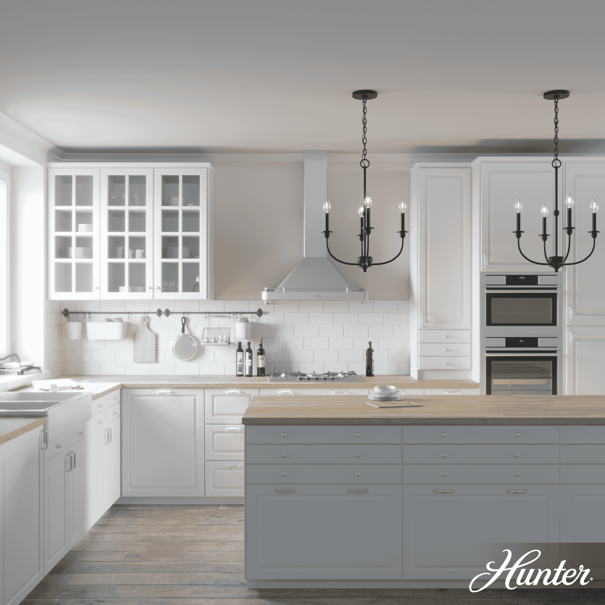 Hunter Southcrest 4-Light Chandelier in Flat Matte Black