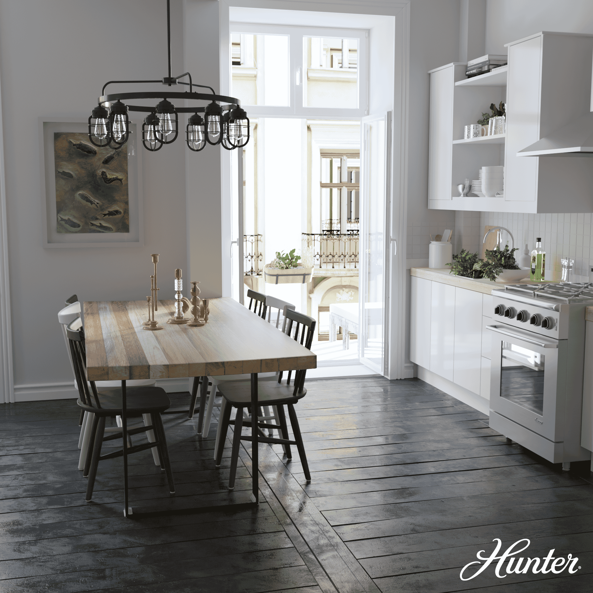 Hunter Starklake 9-Light Chandelier in Noble Bronze