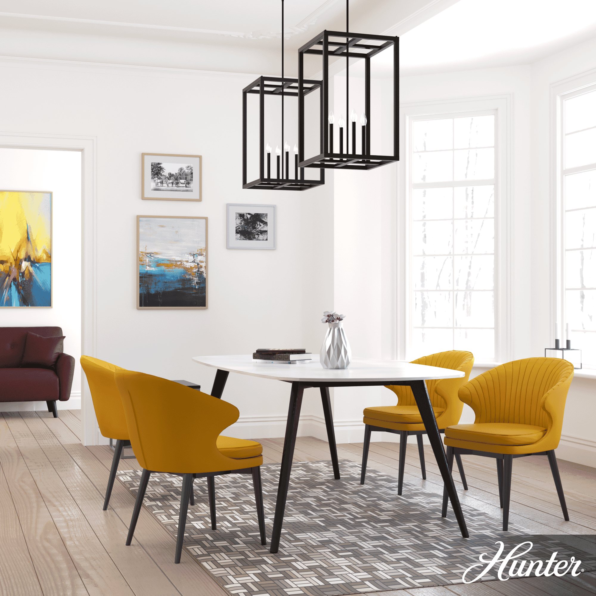 Hunter Squire Manor 4-Light Pendant in Matte Black