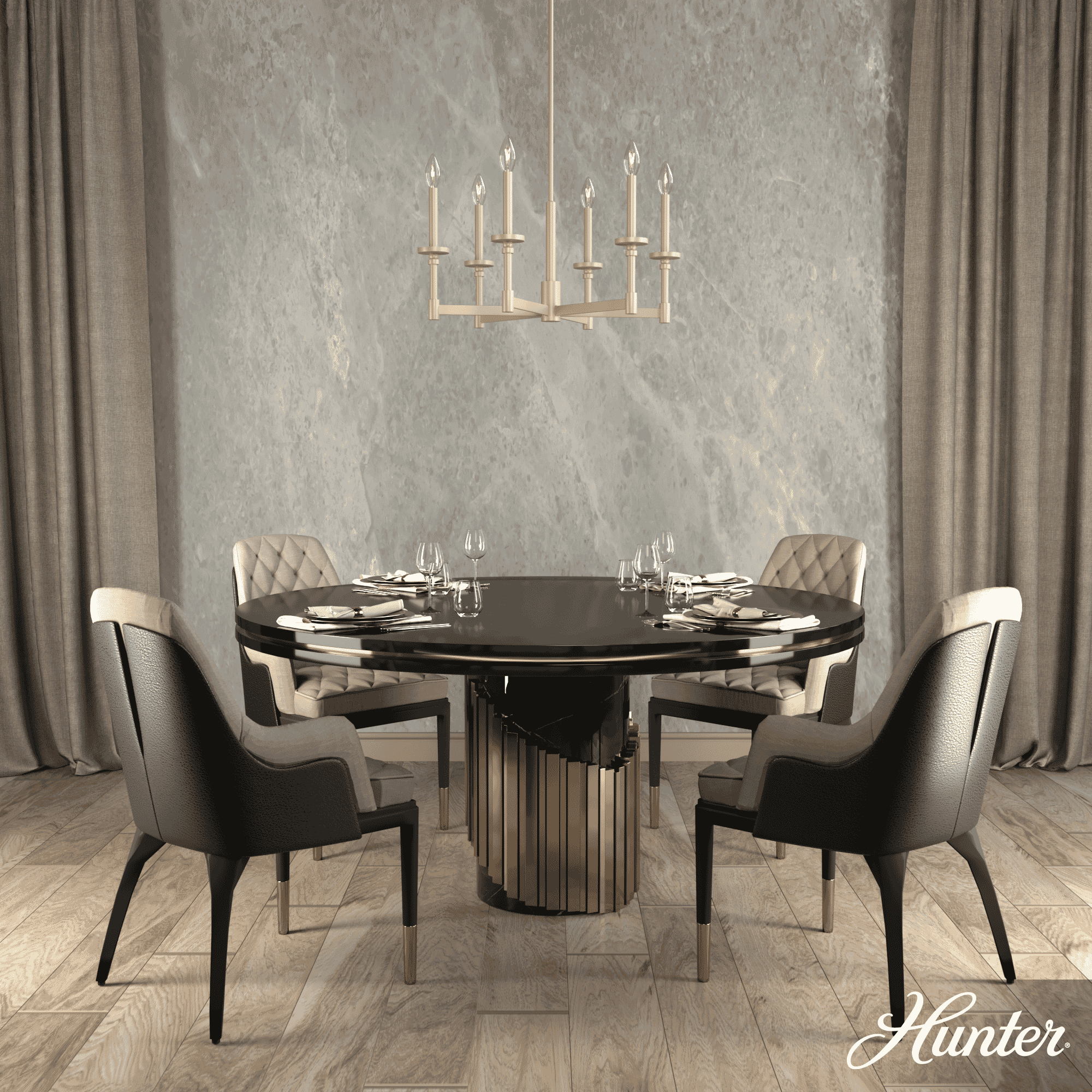 Hunter Briargrove Single Tier Chandelier in Painted Modern Brass