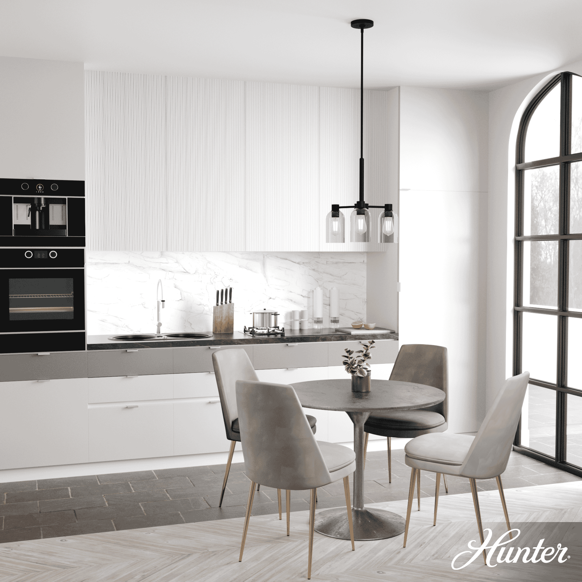 Hunter Lochmeade Smoked Glass 3-Light Chandelier in Natural Iron