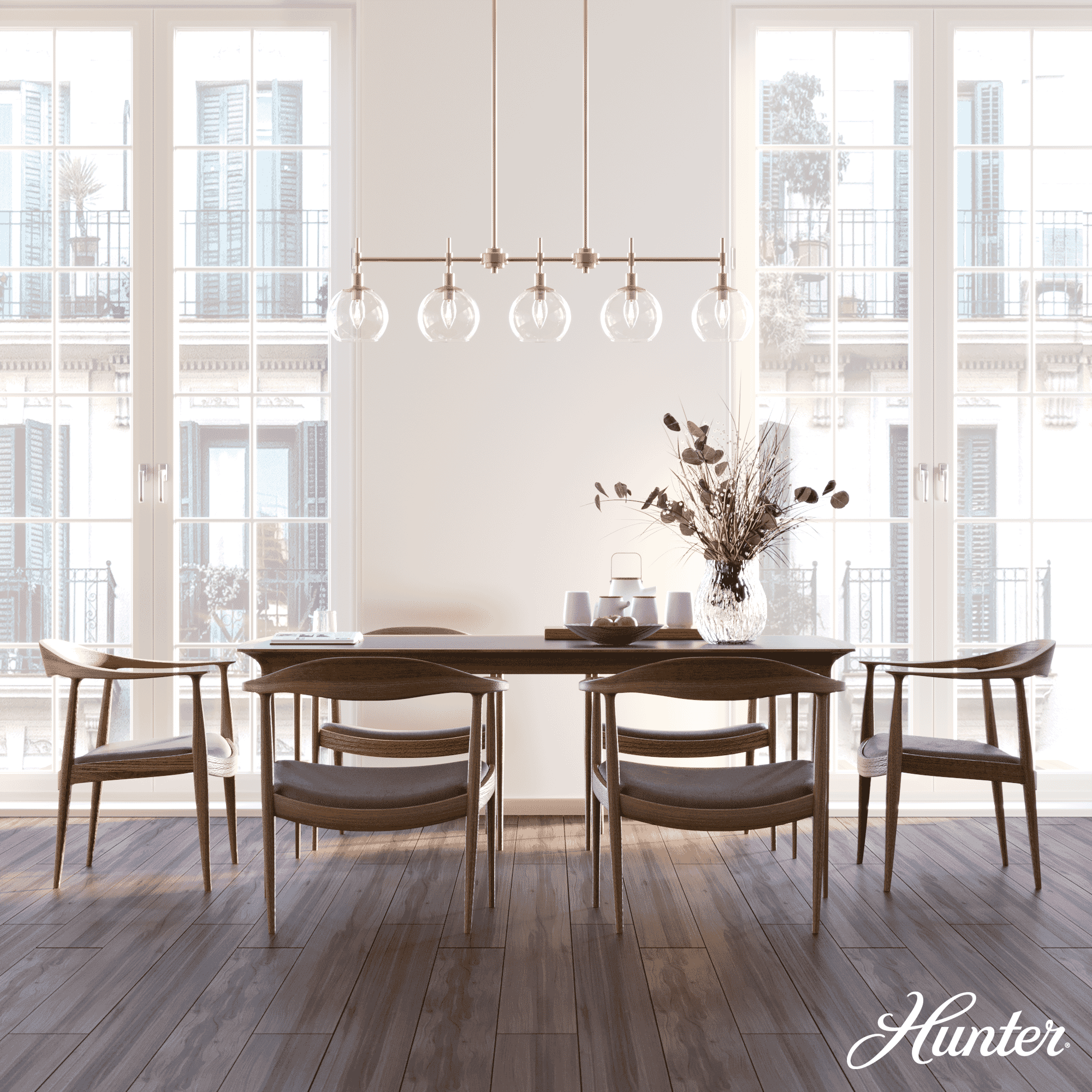 Hunter Xidane 5-Light Linear Chandelier in Alturas Gold