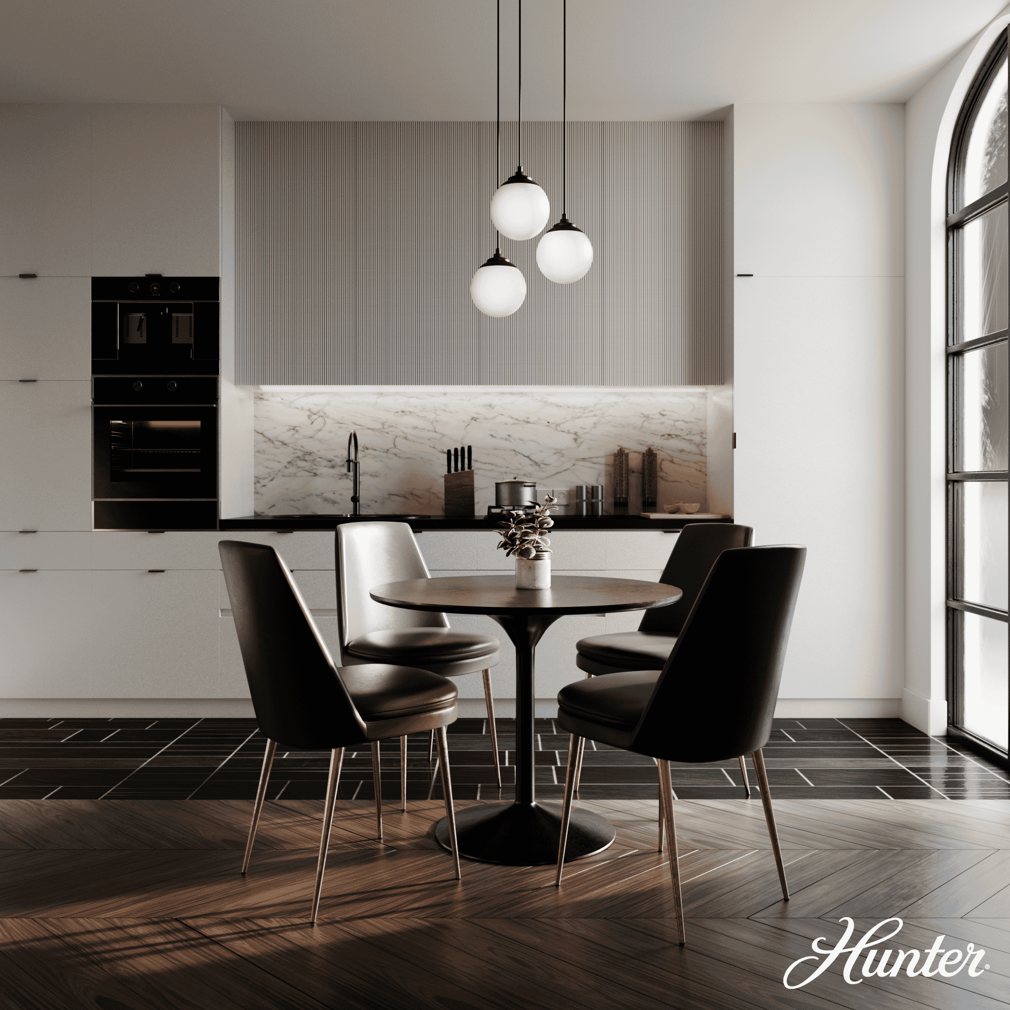 Hunter Hepburn 3-Light Round Cluster in Matte Black