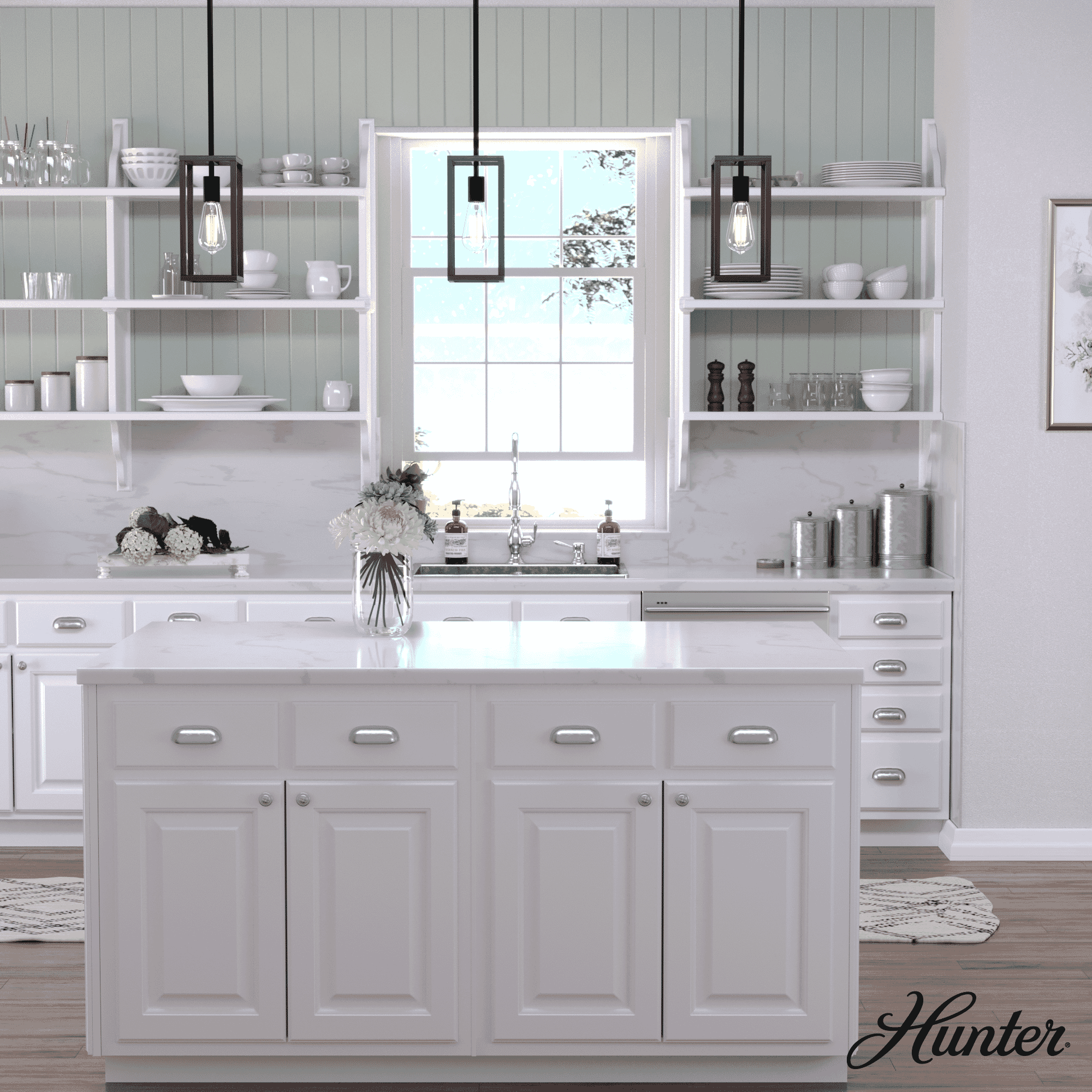 Hunter Squire Manor 1-Light Mini Pendant in Matte Black