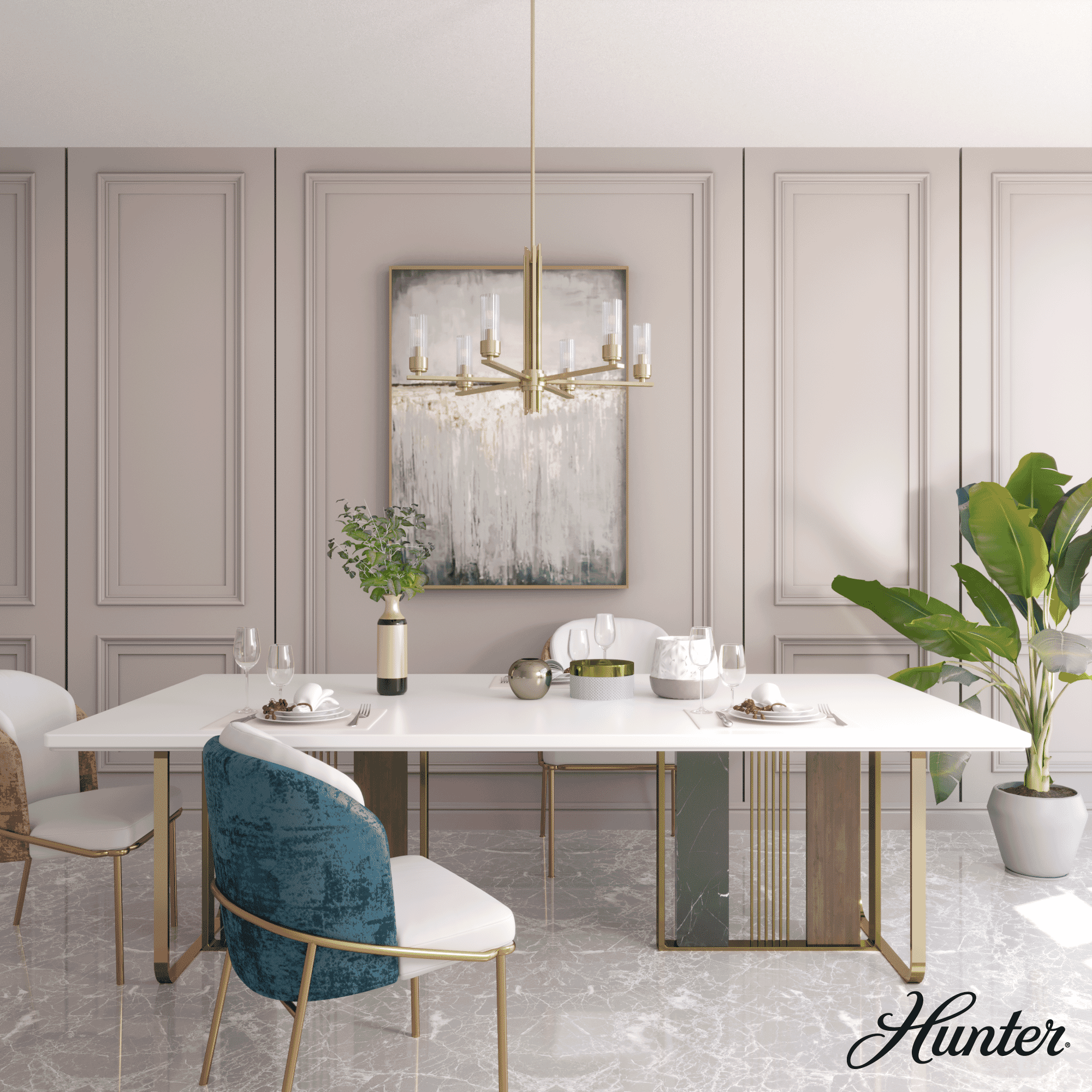 Hunter Gatz 6-Light Chandelier Alturas Gold in Alturas Gold