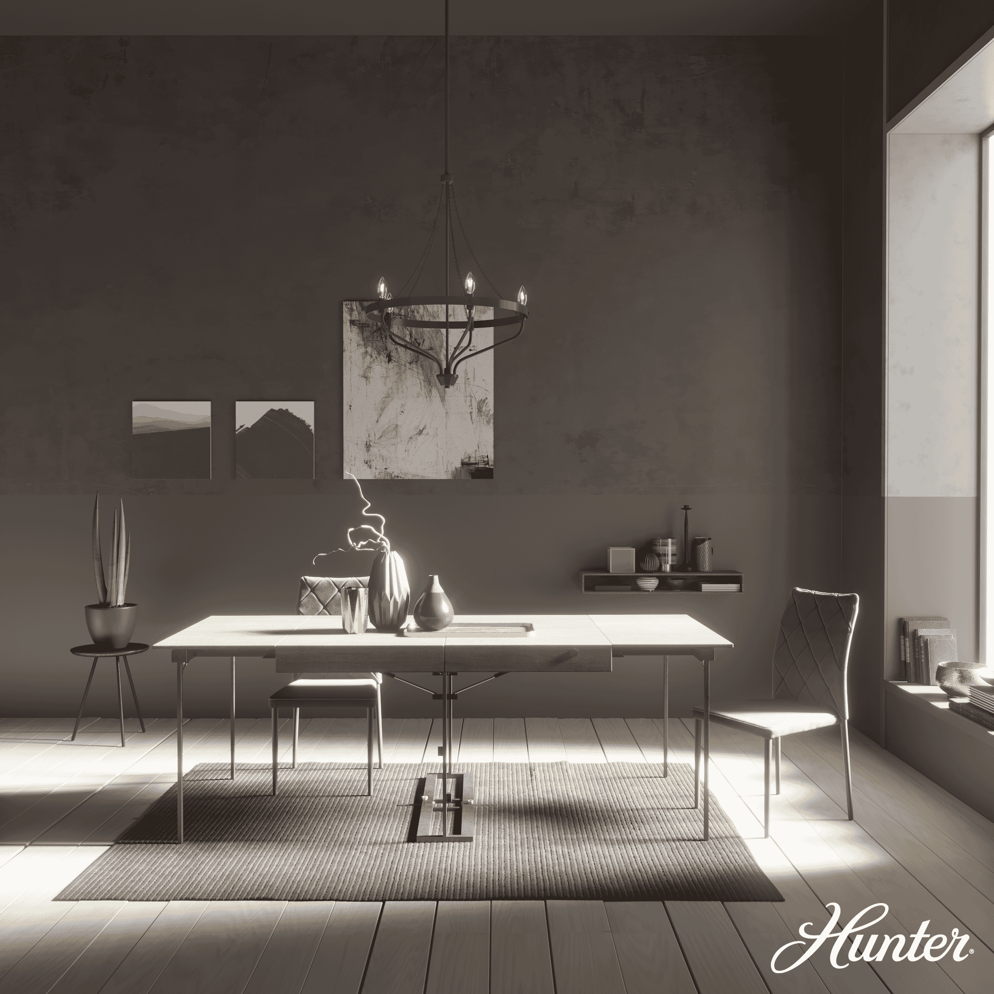 Hunter Merlin 5-Light Chandelier in Noble Bronze