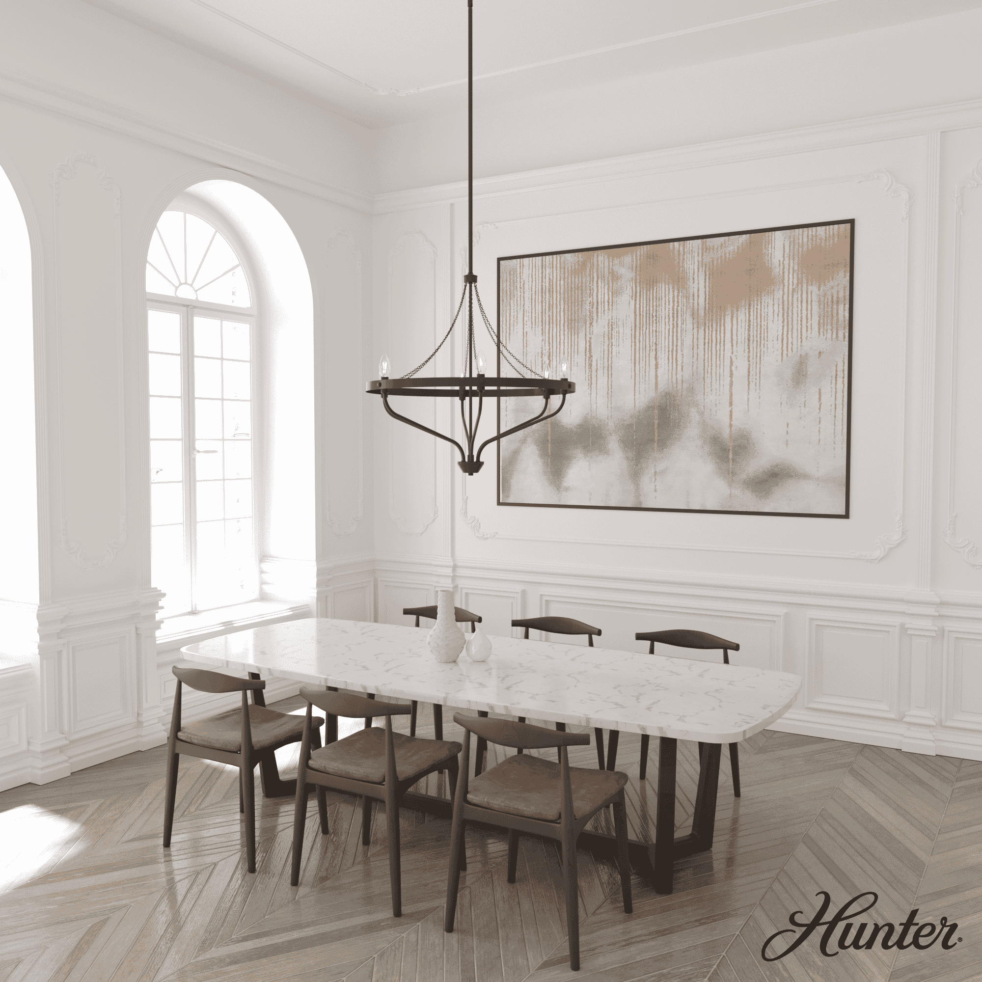 Hunter Merlin 6-Light Chandelier in Noble Bronze