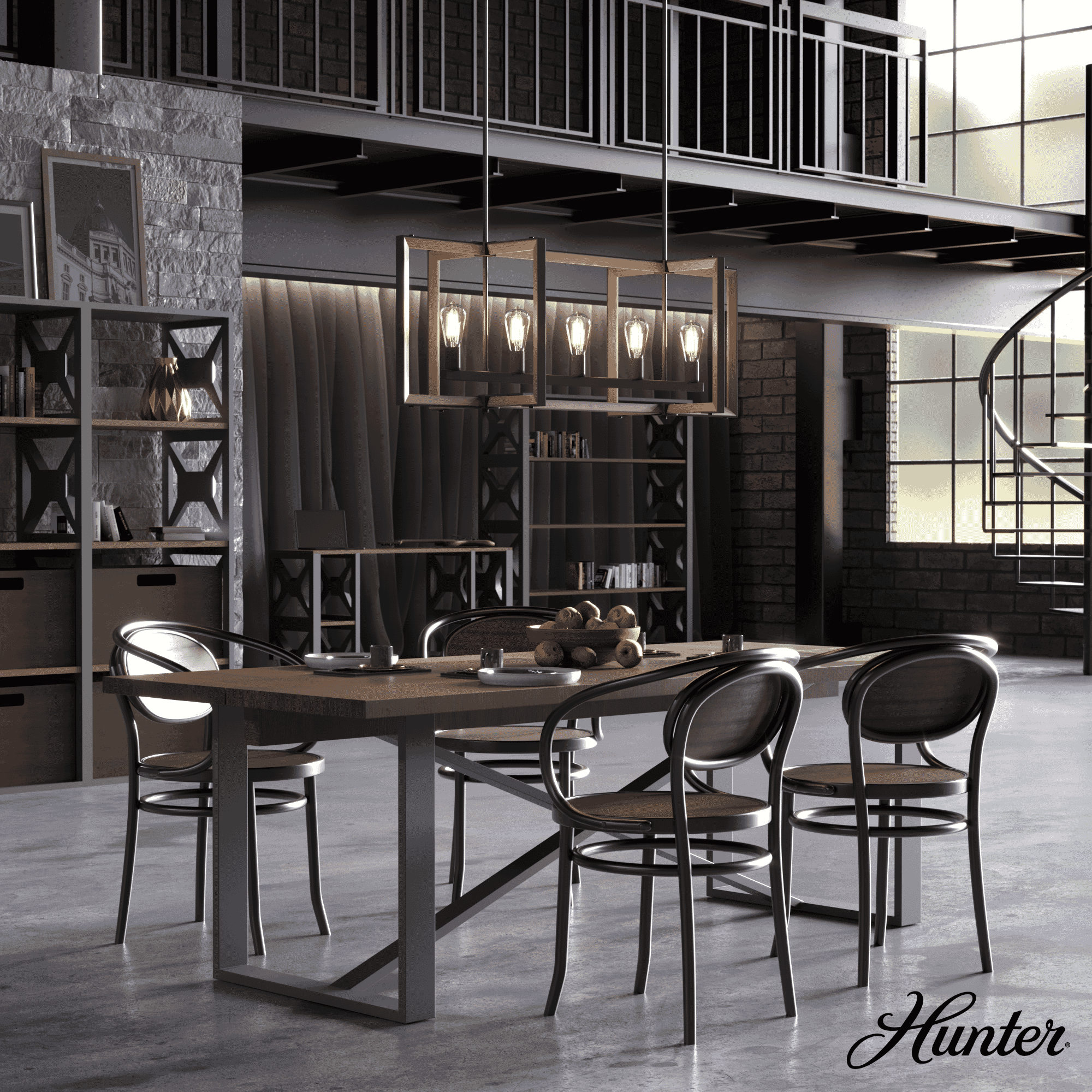 Hunter Woodburn 5-Light Linear Chandelier in Noble Bronze