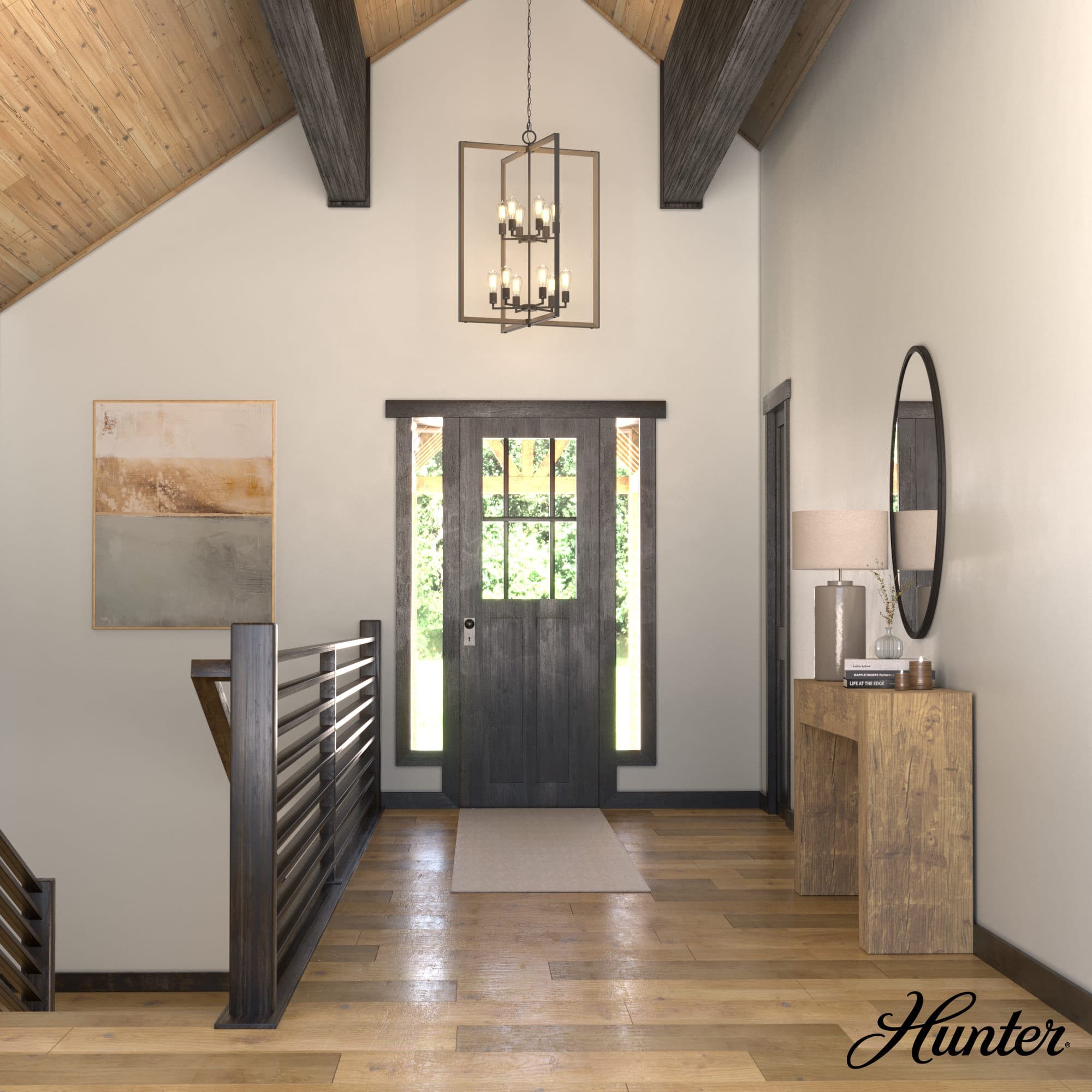Hunter Woodburn 12-Light Lantern Pendant in Noble Bronze