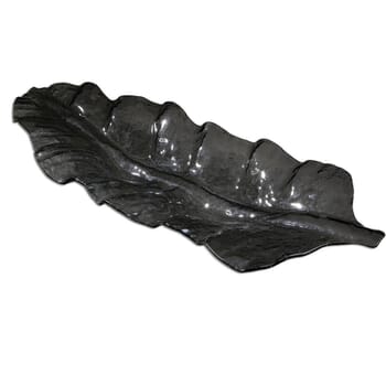 Uttermost Smoked Leaf 43" Glass Tray in Smoked Dark Gray