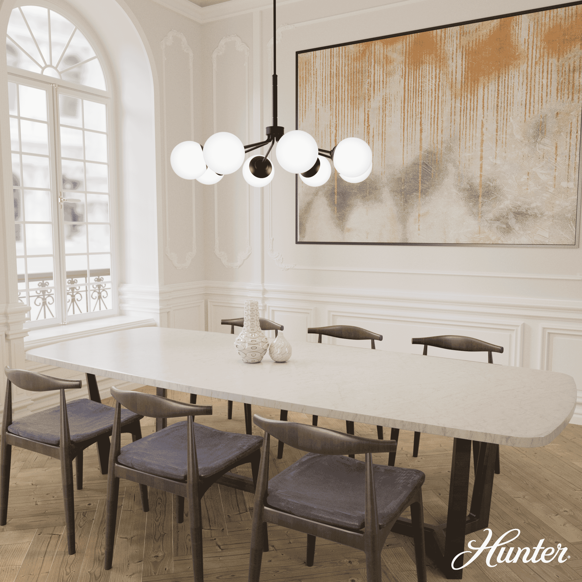 Hunter Hepburn 8-Light Chandelier in Matte Black