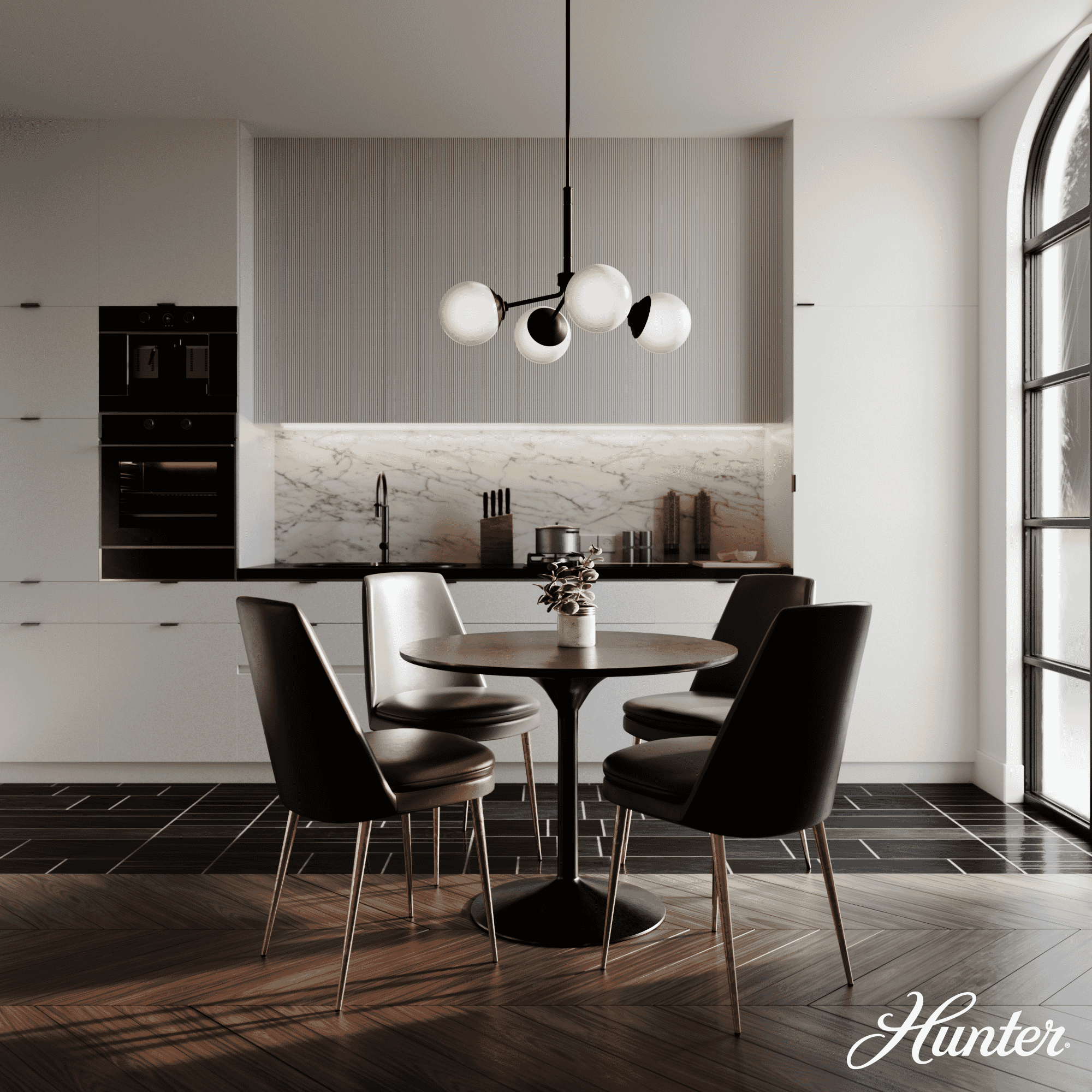 Hunter Hepburn 4-Light Chandelier in Matte Black