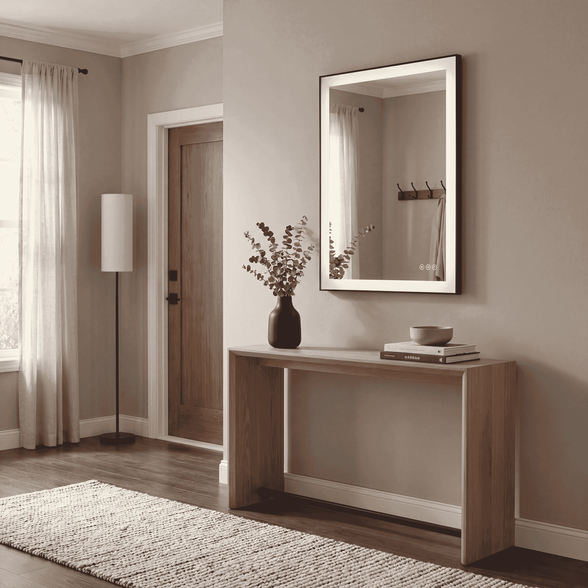 Paulding LED Rectangle Frontlit Mirror with Black Frame