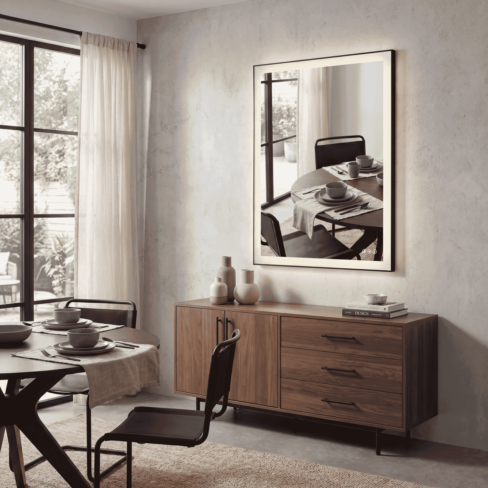 Paulding LED Rectangle Frontlit Mirror with Black Frame