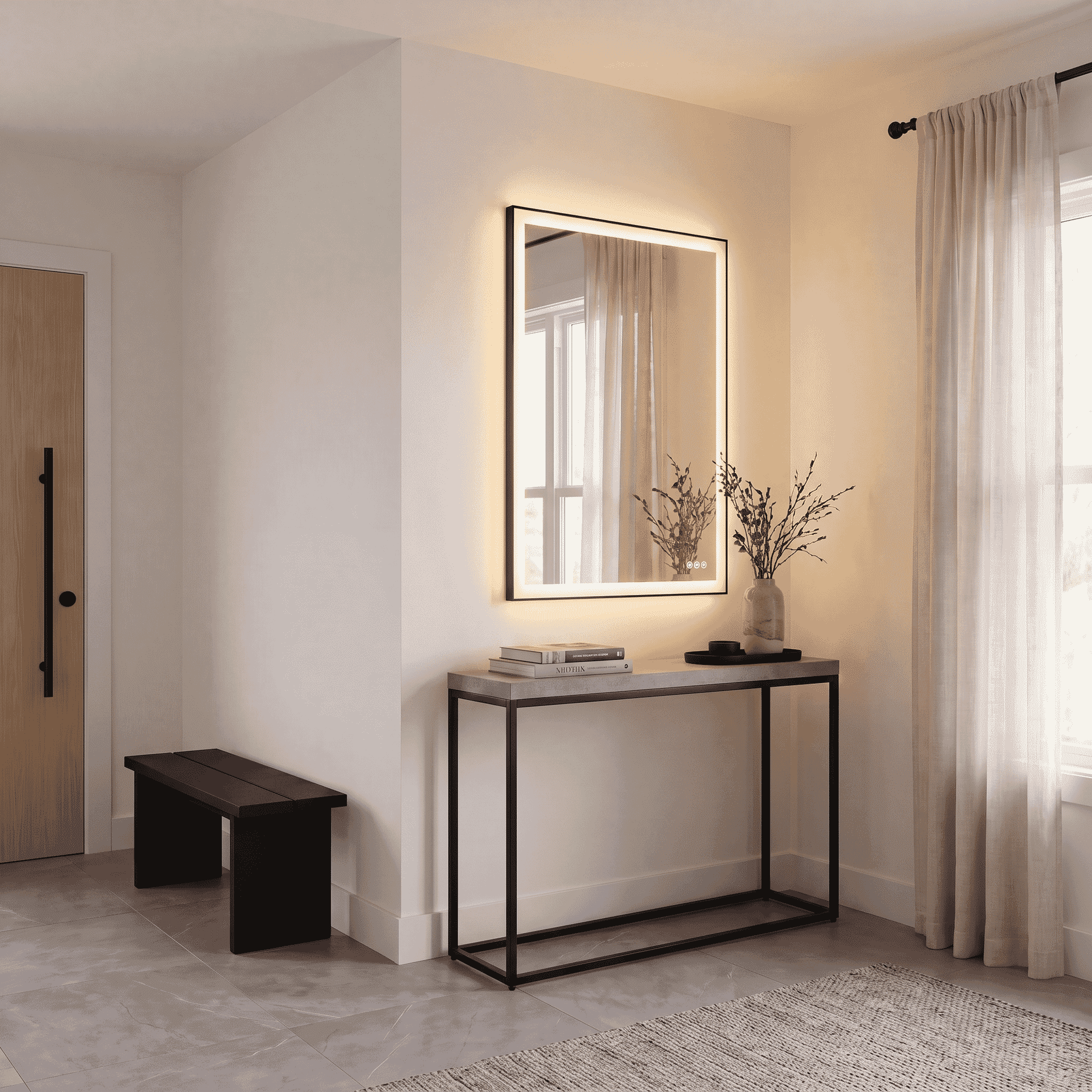 Paulding LED Rectangle Frontlit Mirror with Black Frame