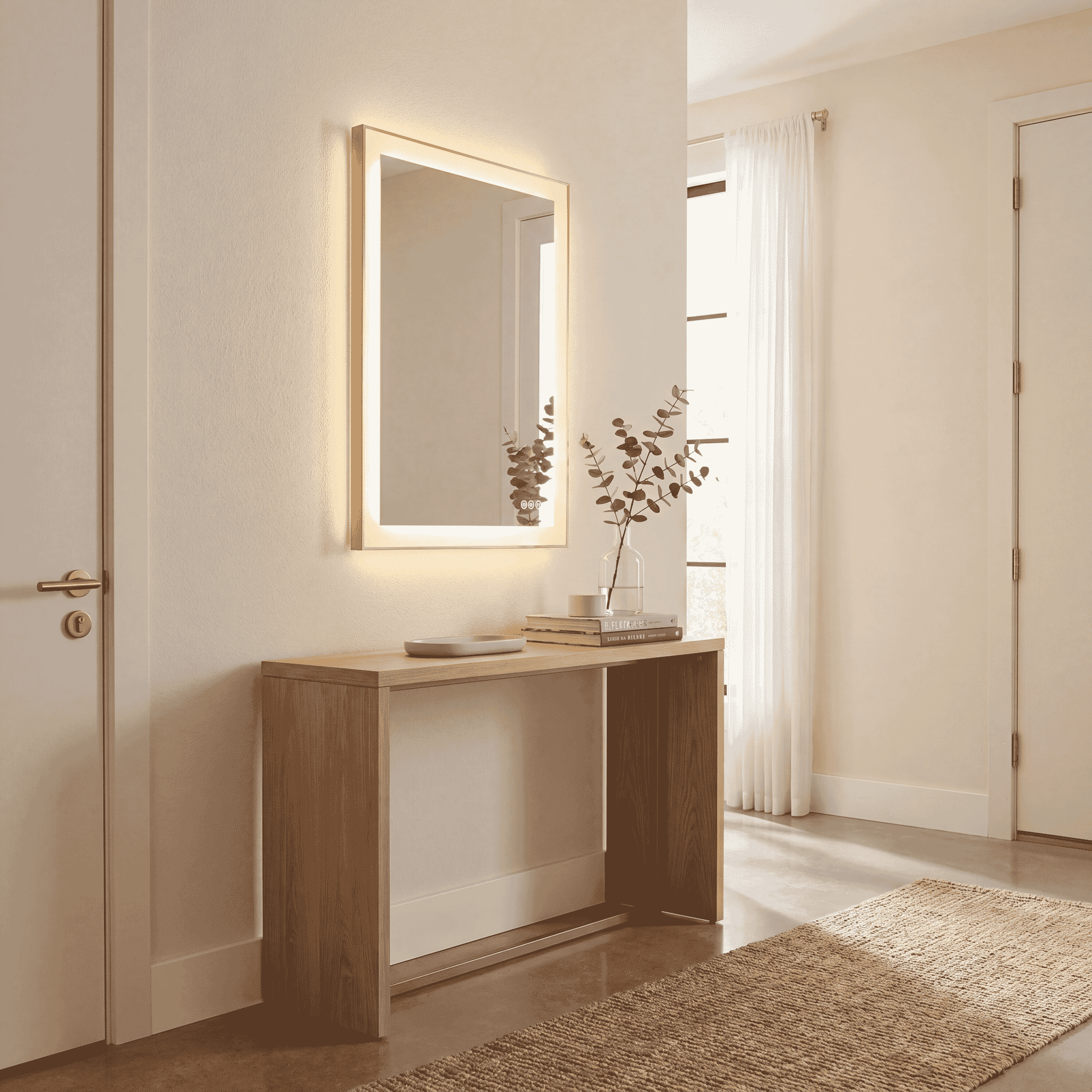 Paulding LED Rectangle Frontlit Mirror with Gold Frame