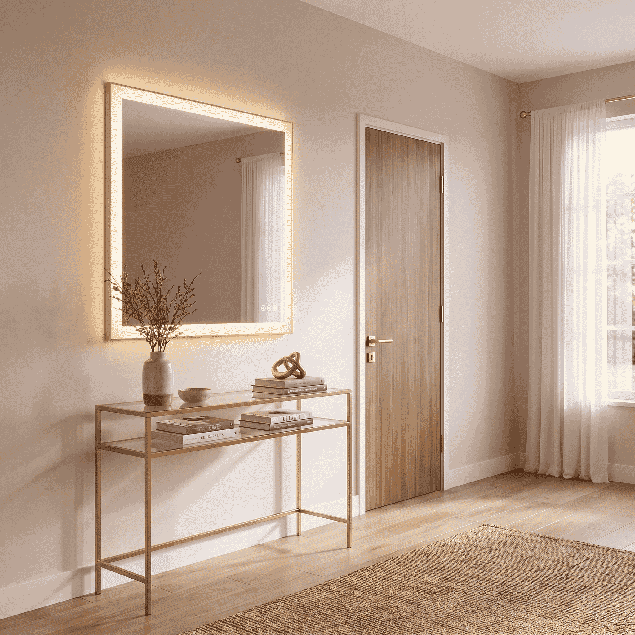 Paulding LED Rectangle Frontlit Mirror with Gold Frame