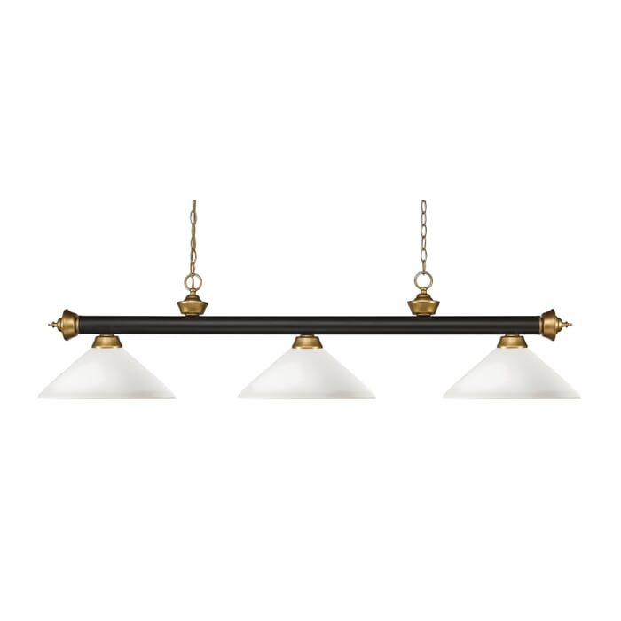 Z-Lite Riviera 3-Light Linear Pendant Light In Bronze With Satin Gold Z-Lite Riviera 3-Light Linear Pendant Light In Bronze With Satin Gold