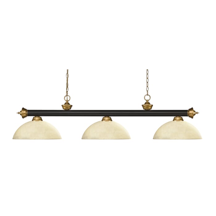 Z-Lite Riviera 3-Light Linear Pendant Light In Bronze With Satin Gold Z-Lite Riviera 3-Light Linear Pendant Light In Bronze With Satin Gold