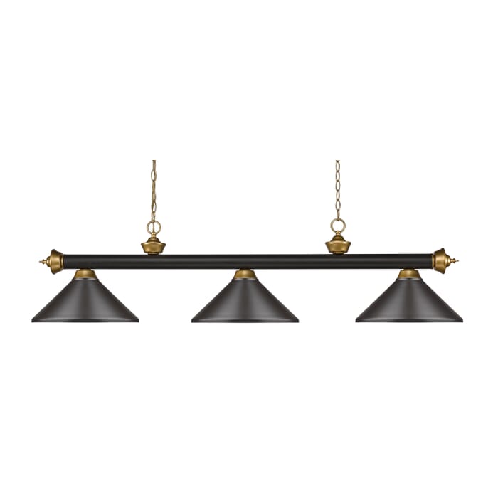 Z-Lite Riviera 3-Light Linear Pendant Light In Bronze With Satin Gold Z-Lite Riviera 3-Light Linear Pendant Light In Bronze With Satin Gold