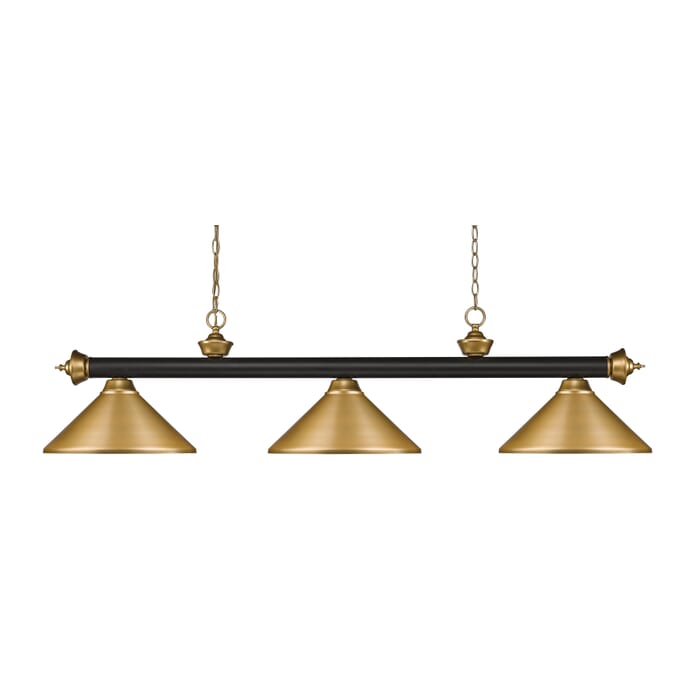 Z-Lite Riviera 3-Light Linear Pendant Light In Bronze With Satin Gold Z-Lite Riviera 3-Light Linear Pendant Light In Bronze With Satin Gold