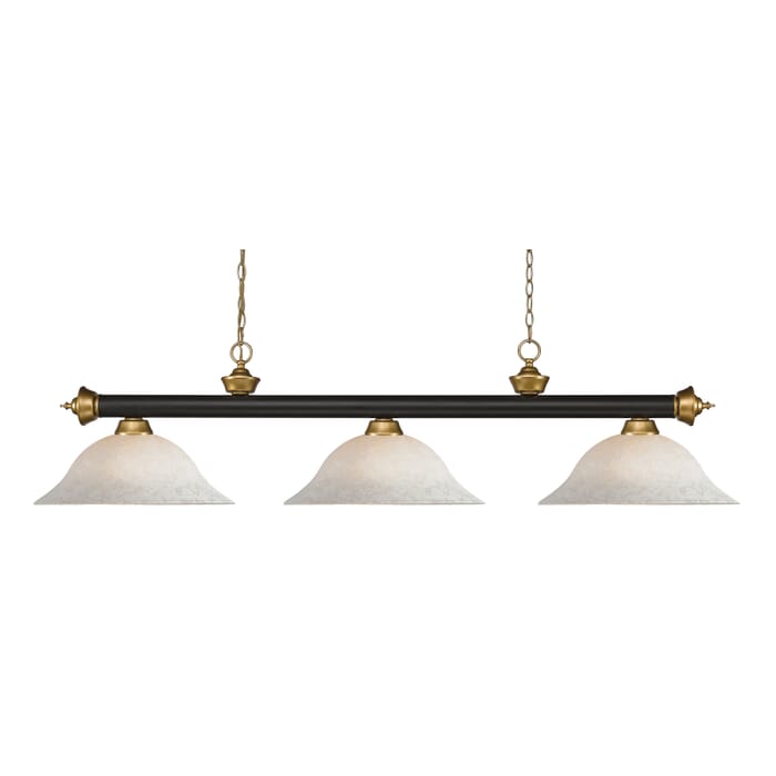 Z-Lite Riviera 3-Light Linear Pendant Light In Bronze With Satin Gold Z-Lite Riviera 3-Light Linear Pendant Light In Bronze With Satin Gold