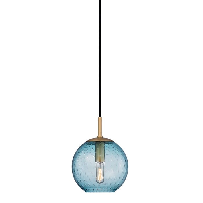 Hudson Valley Rousseau Blue Glass Pendant Light in Aged Brass Hudson Valley Rousseau Blue Glass Pendant Light in Aged Brass