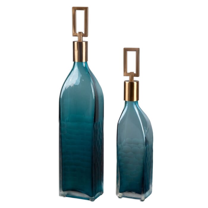 Uttermost Annabella 19" Glass Bottles in Teal Green (Set of 2) Uttermost Annabella 19" Glass Bottles in Teal Green (Set of 2)