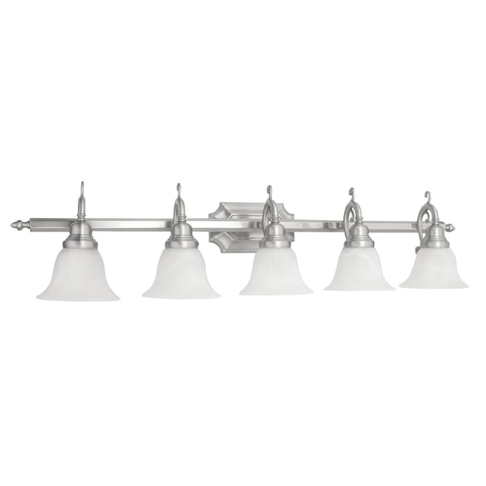 French Regency 5-Light Bathroom Vanity Light in Brushed Nickel French Regency 5-Light Bathroom Vanity Light in Brushed Nickel