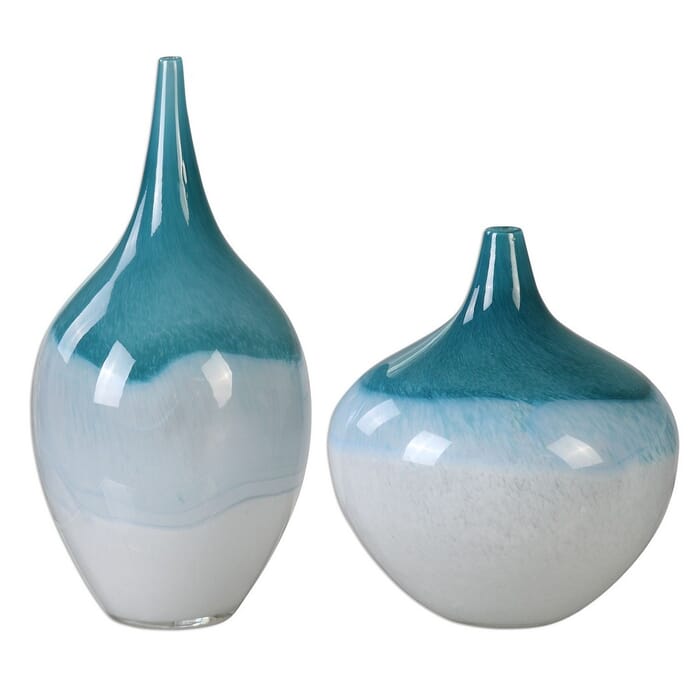 Uttermost Carlas 15" Vases in Teal Green/White (Set of 2) Uttermost Carlas 15" Vases in Teal Green/White (Set of 2)