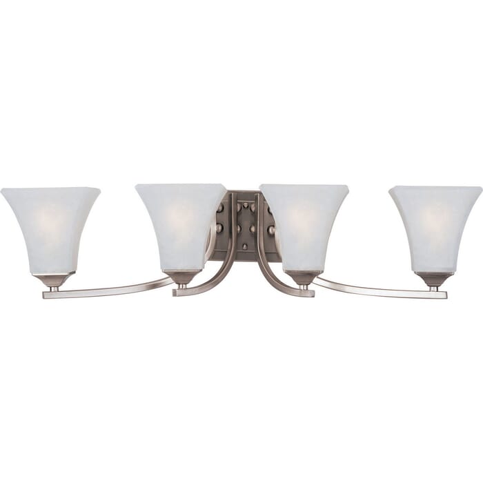 Maxim Aurora 29.5" 4-Light Frosted Glass Bathroom Vanity Light in Satin Nickel Maxim Aurora 29.5" 4-Light Frosted Glass Bathroom Vanity Light in Satin Nickel