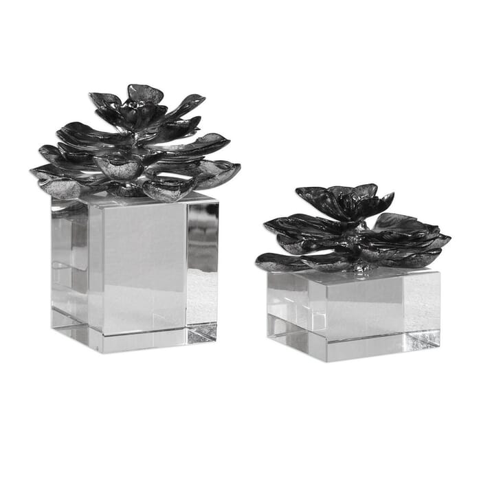 Uttermost Indian Lotus 7" Flowers in Metallic Silver (Set of 2) Uttermost Indian Lotus 7" Flowers in Metallic Silver (Set of 2)