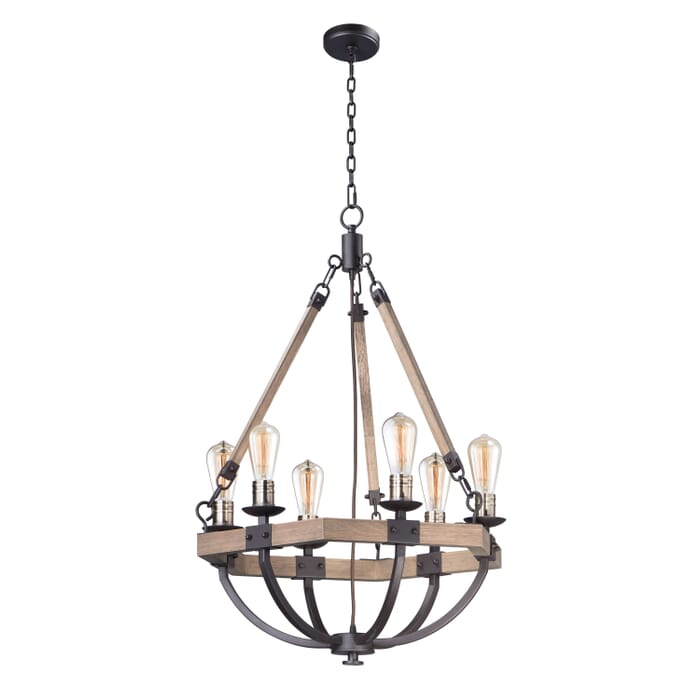 Maxim Lodge 6-Light Chandelier in Weathered Oak and Bronze Maxim Lodge 6-Light Chandelier in Weathered Oak and Bronze