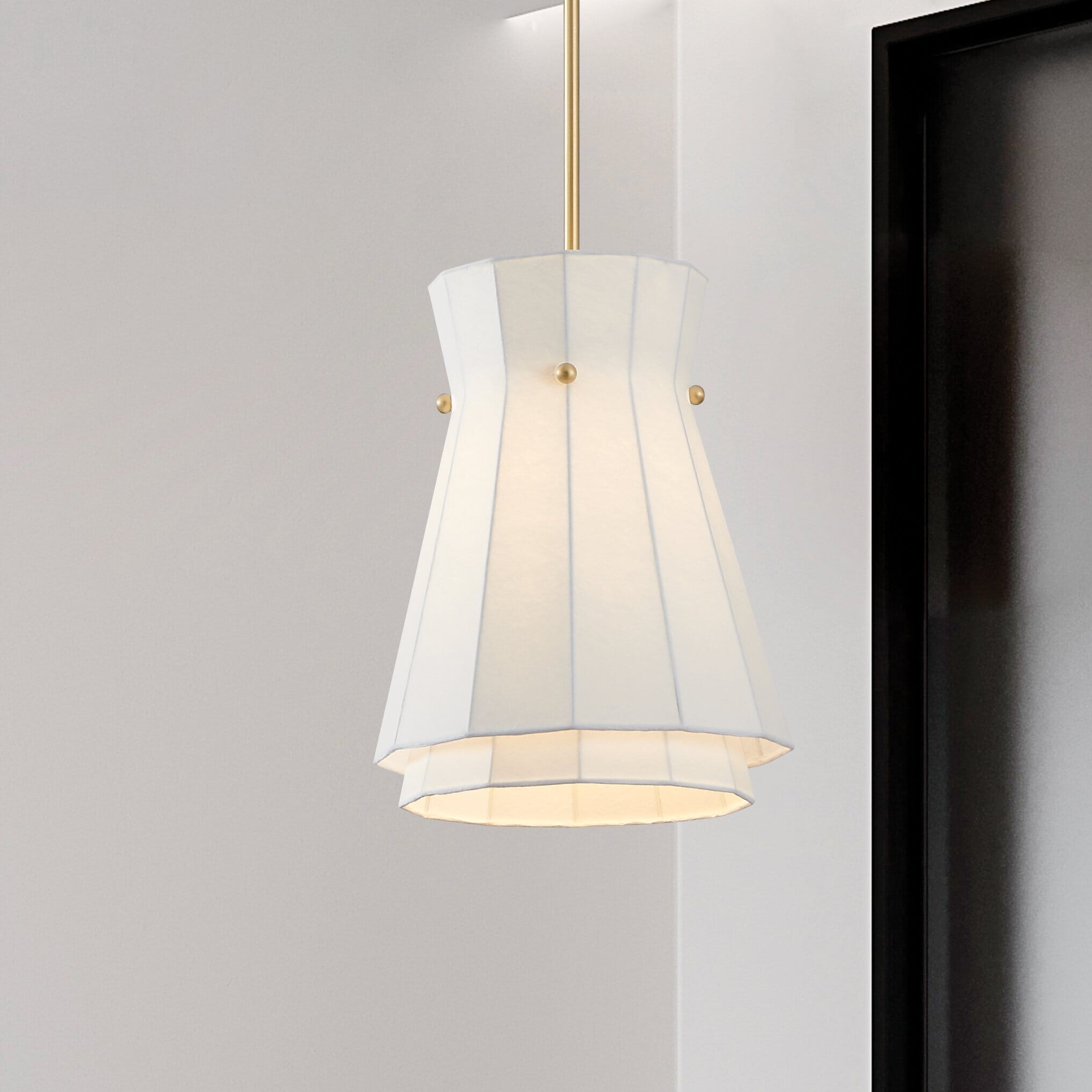 Bryony 12-inch 1-light Brushed Gold Convertible Pendant with White Synthetic Silk Shade
