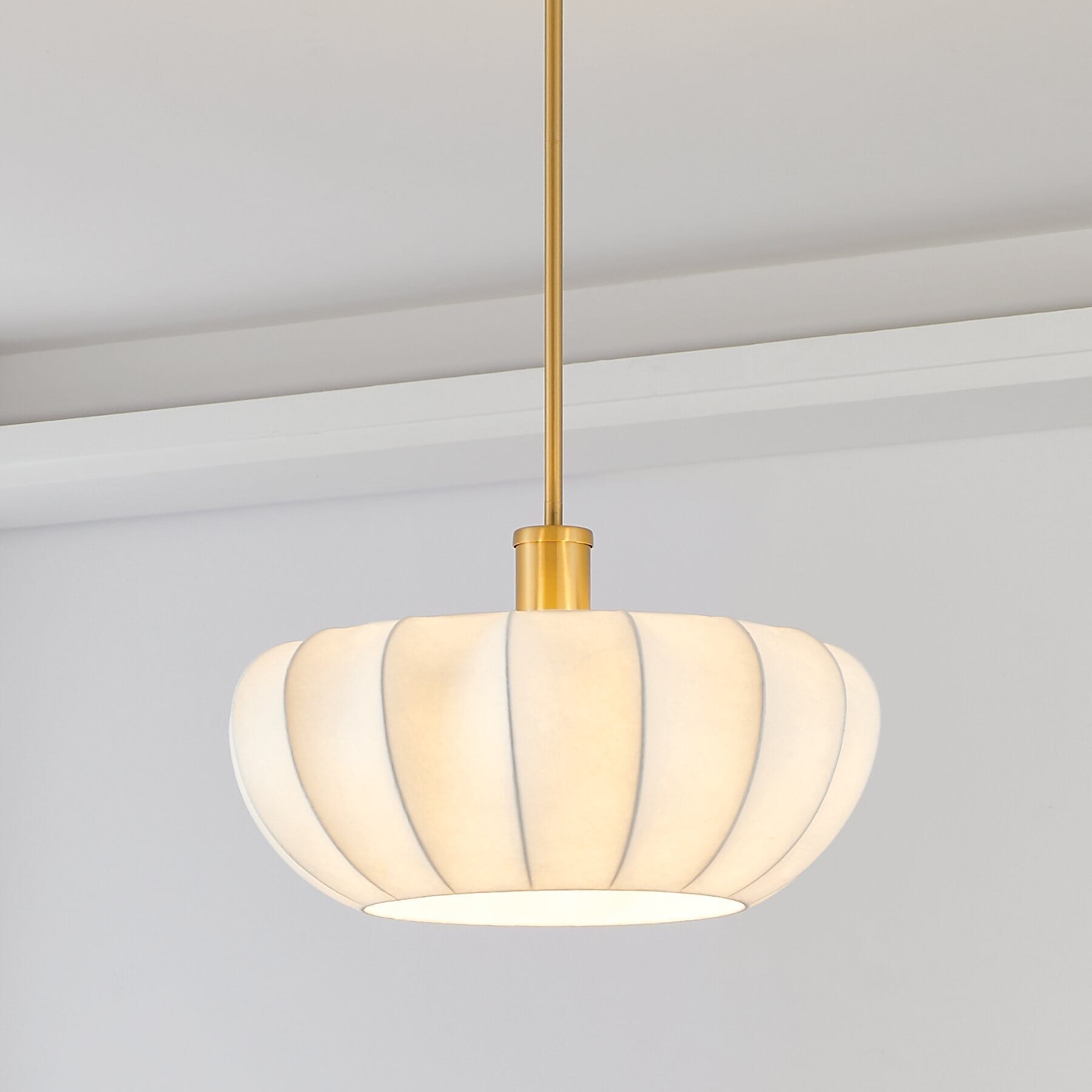 Bryony 22-inch 4-light Brushed Gold Convertible Pendant with White Synthetic Silk Shades
