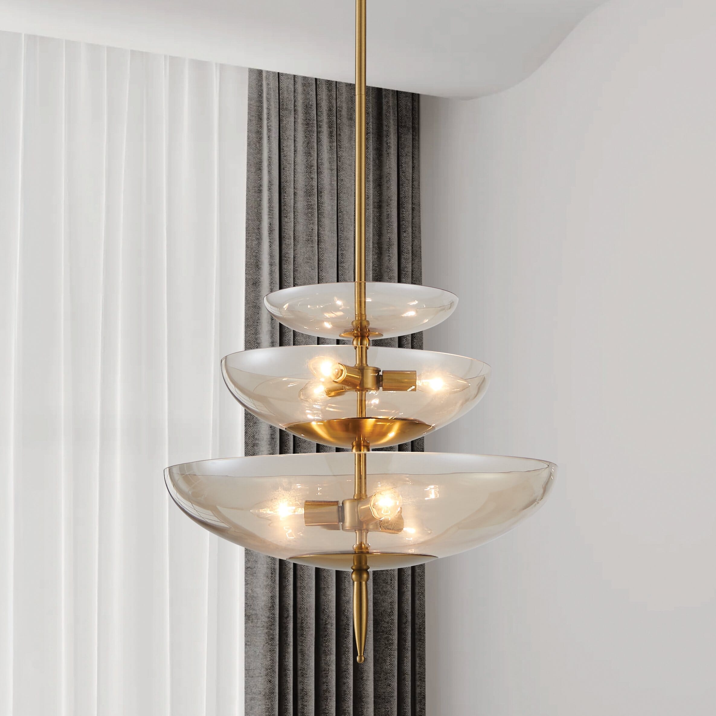 Fiorello 21-inch 6-light Brushed Gold Pendant Light with Smoked Amber Glass Shades