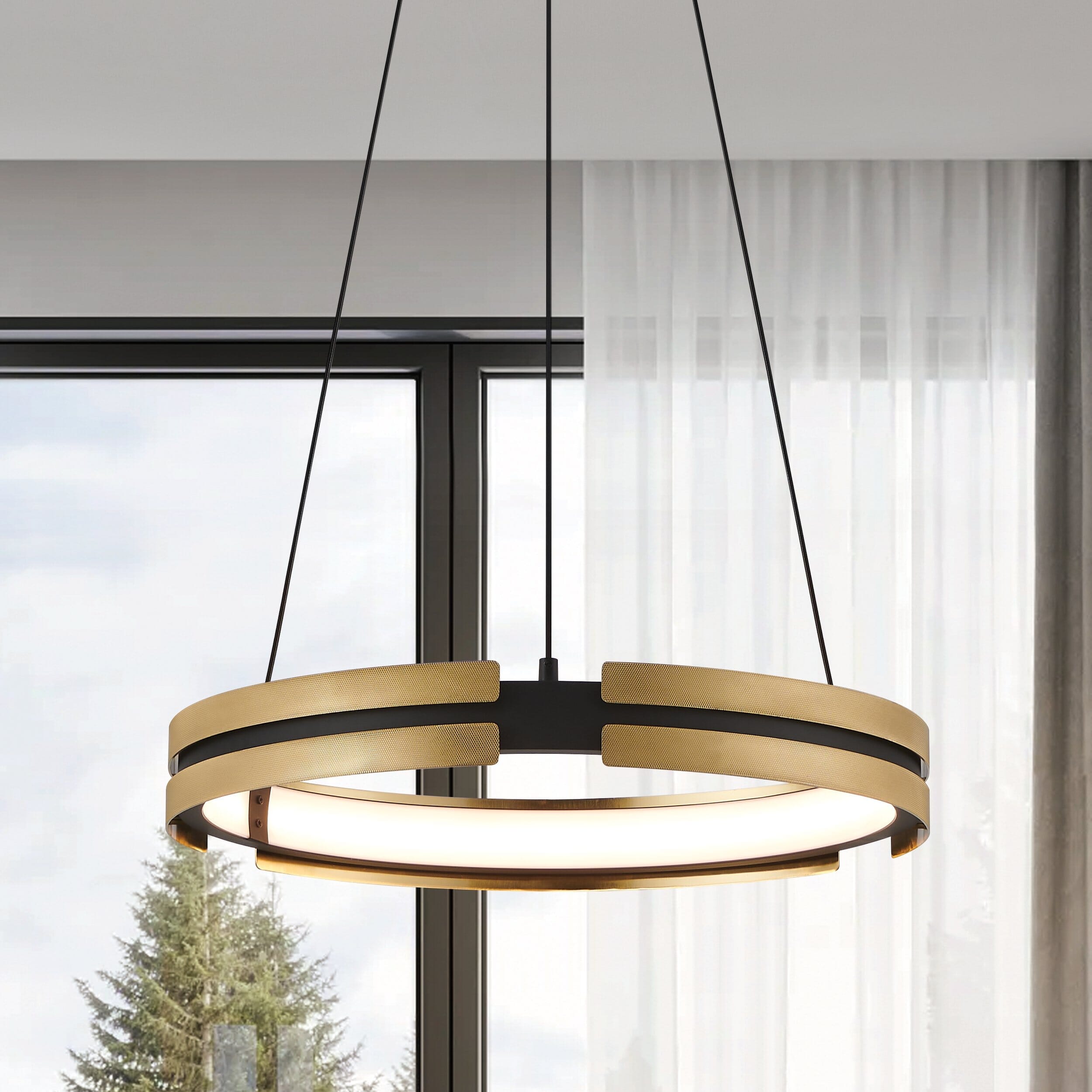 Grazia 24-inch Matte Black and Brushed Gold LED Chandelier