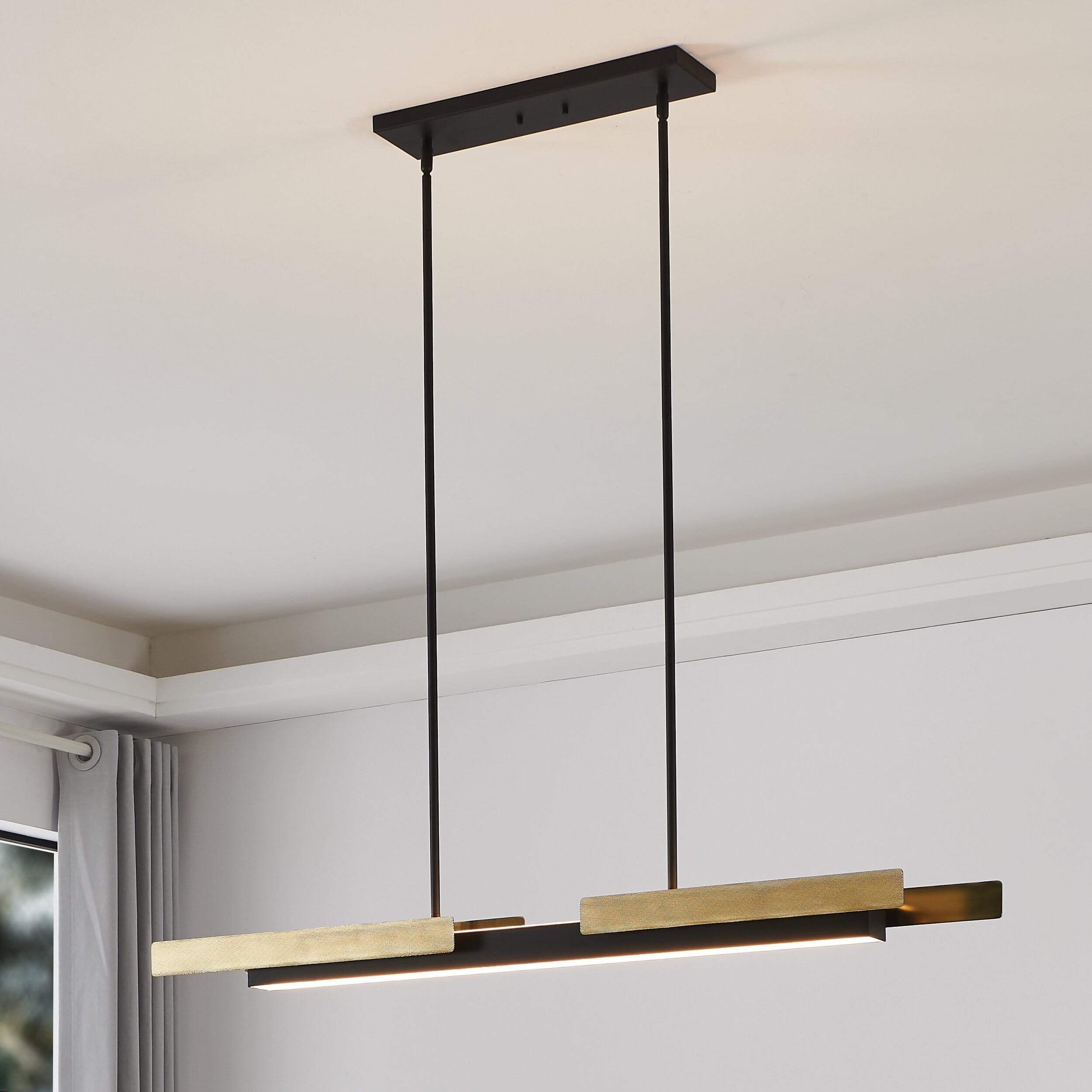 Grazia 48-inch 2-light Matte Black and Brushed Gold LED Linear Chandelier