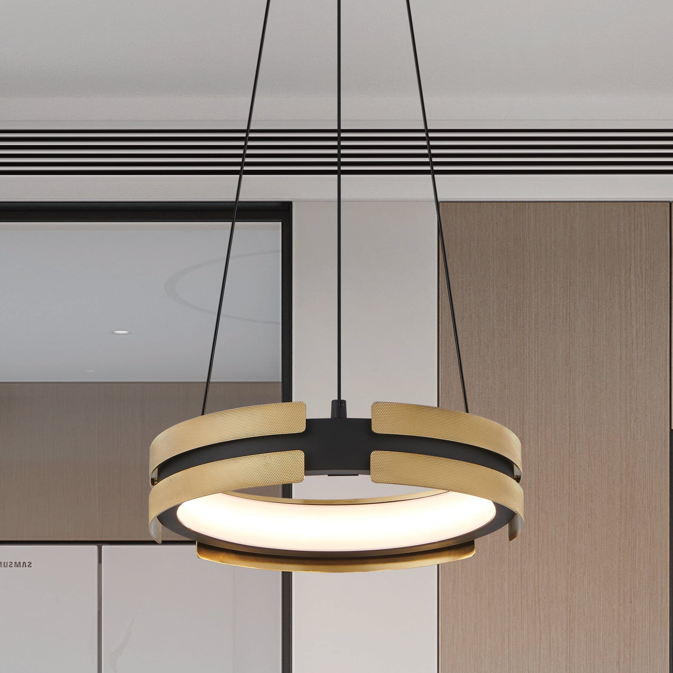 Grazia 15-inch Matte Black and Brushed Gold LED Convertible Pendant
