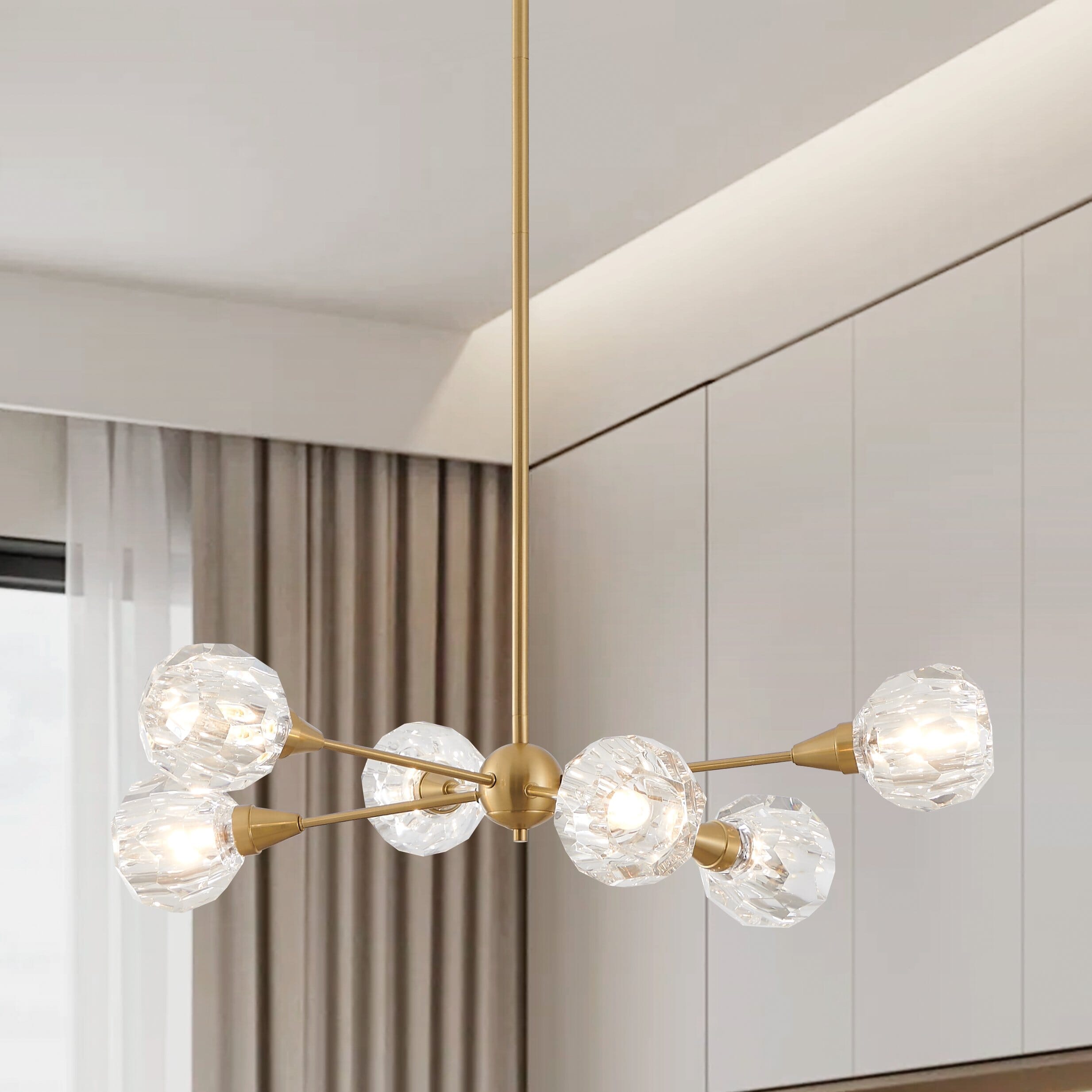 Helena 32-inch 6-light Brushed Gold Chandelier with Clear Acrylic Shades