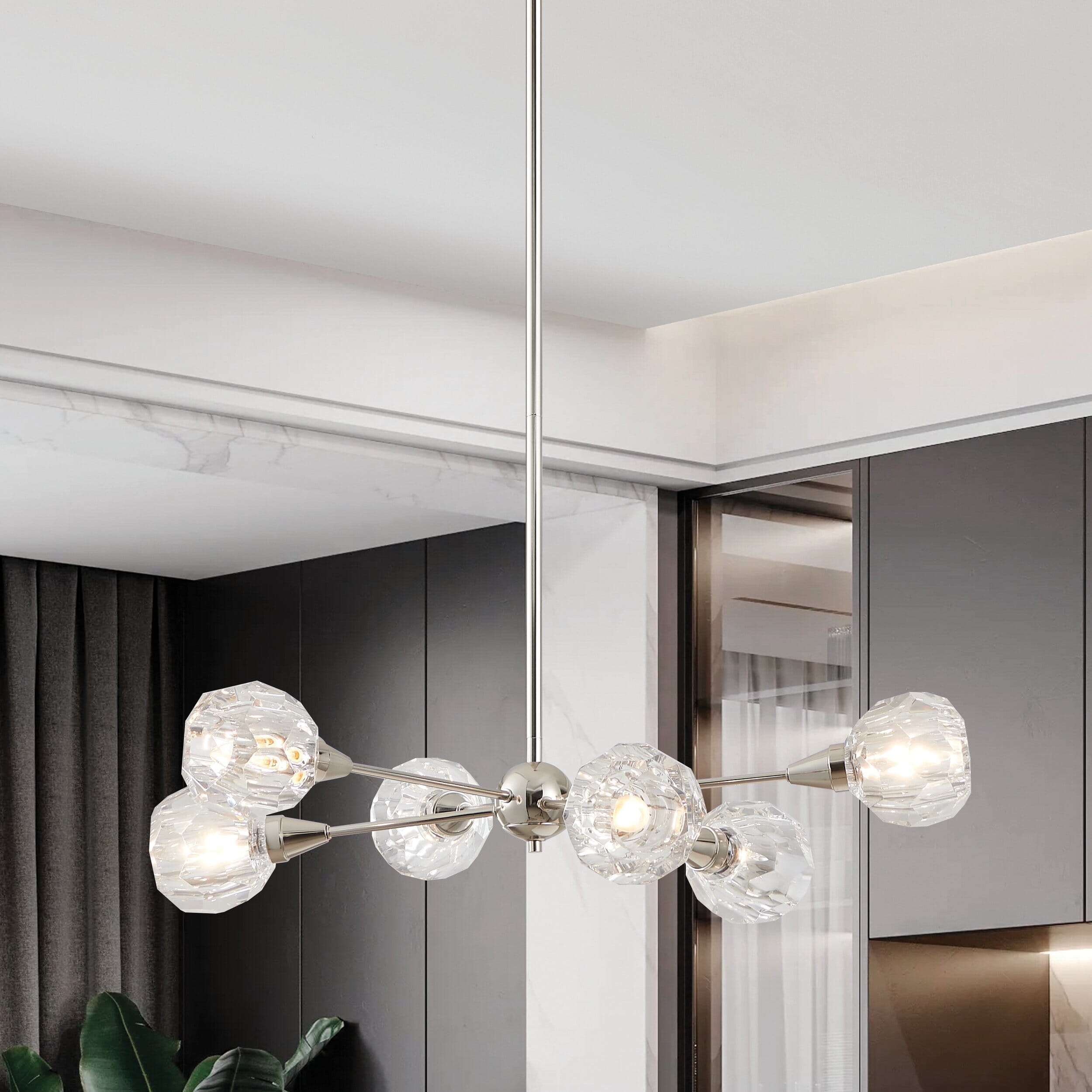Helena 32-inch 6-light Polished Nickel Chandelier with Clear Acrylic Shades