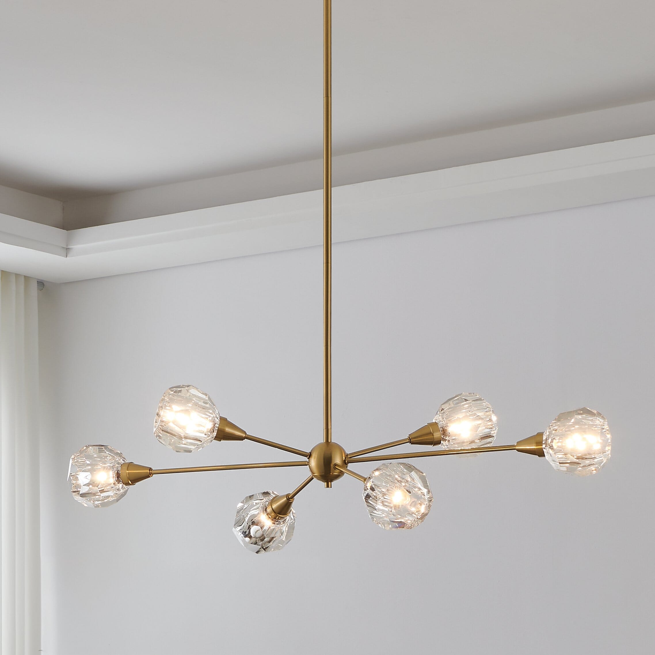 Helena 42-inch 6-light Brushed Gold Chandelier with Clear Acrylic Shades