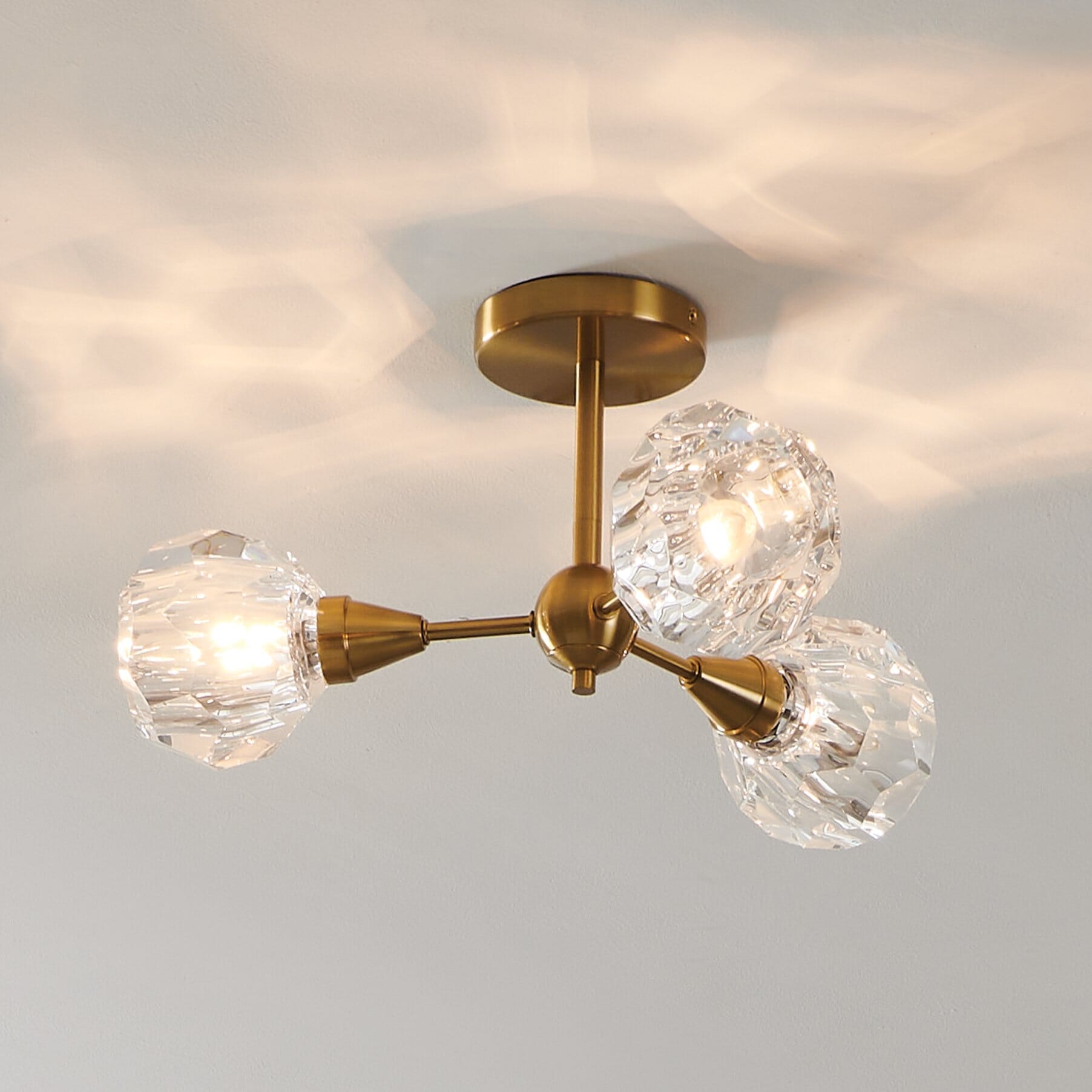 Helena 20-inch 3-light Brushed Gold Semi-Flush Mount with Clear Acrylic Shades