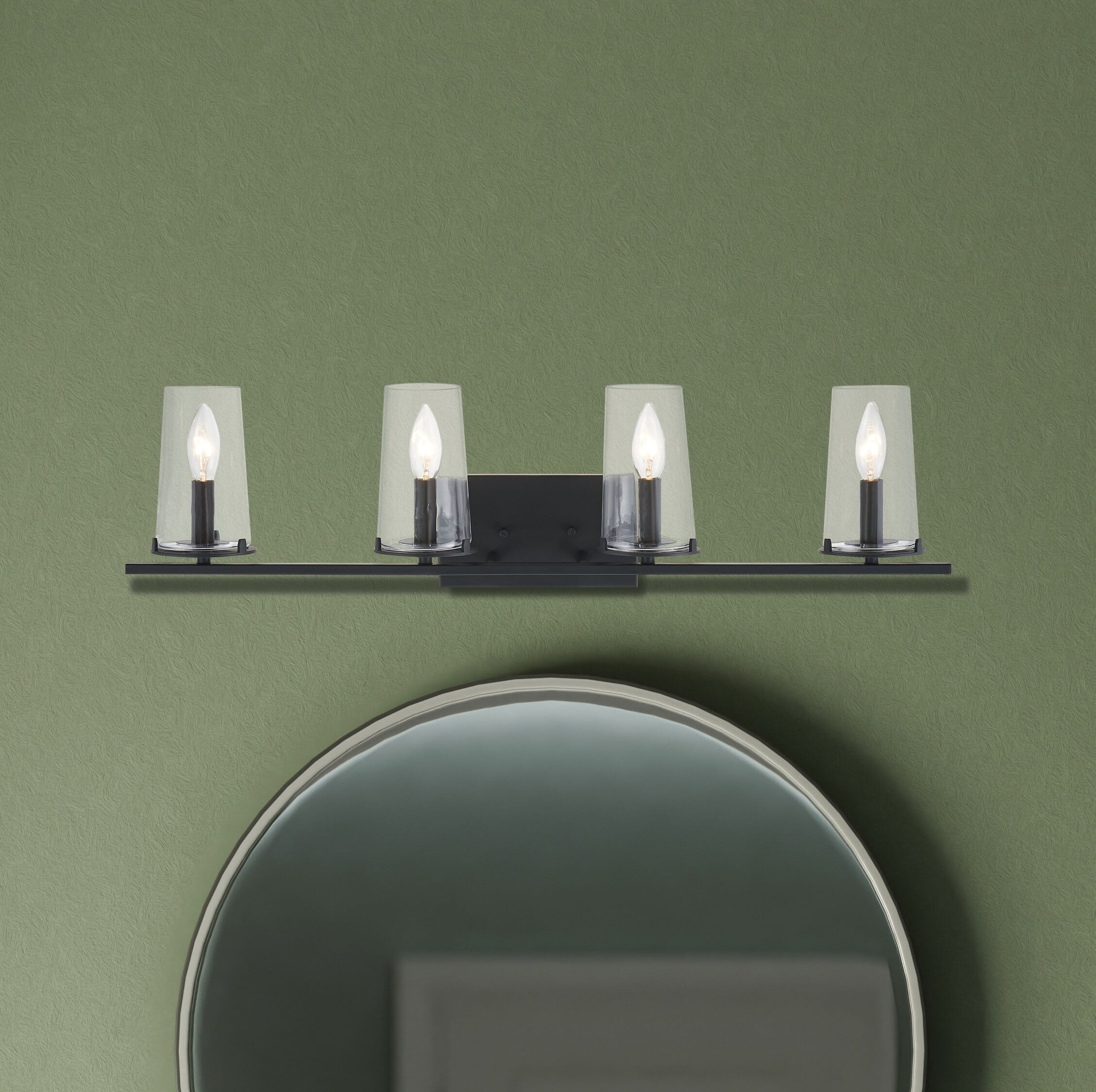 Jared 31-inch 4-light Matte Black Vanity Light with Clear Glass Shades