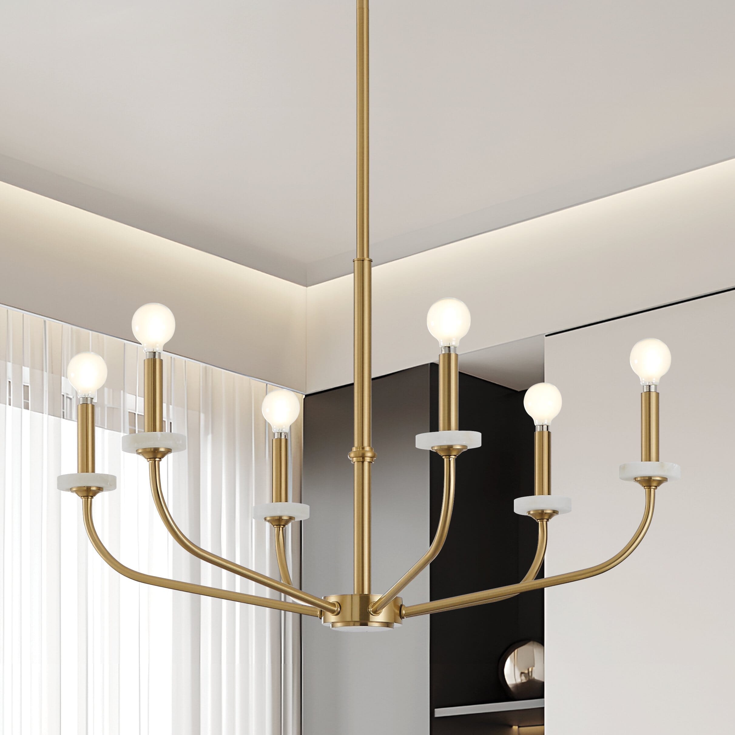 Leah 30-inch 6-light Brushed Gold and White Onyx Chandelier