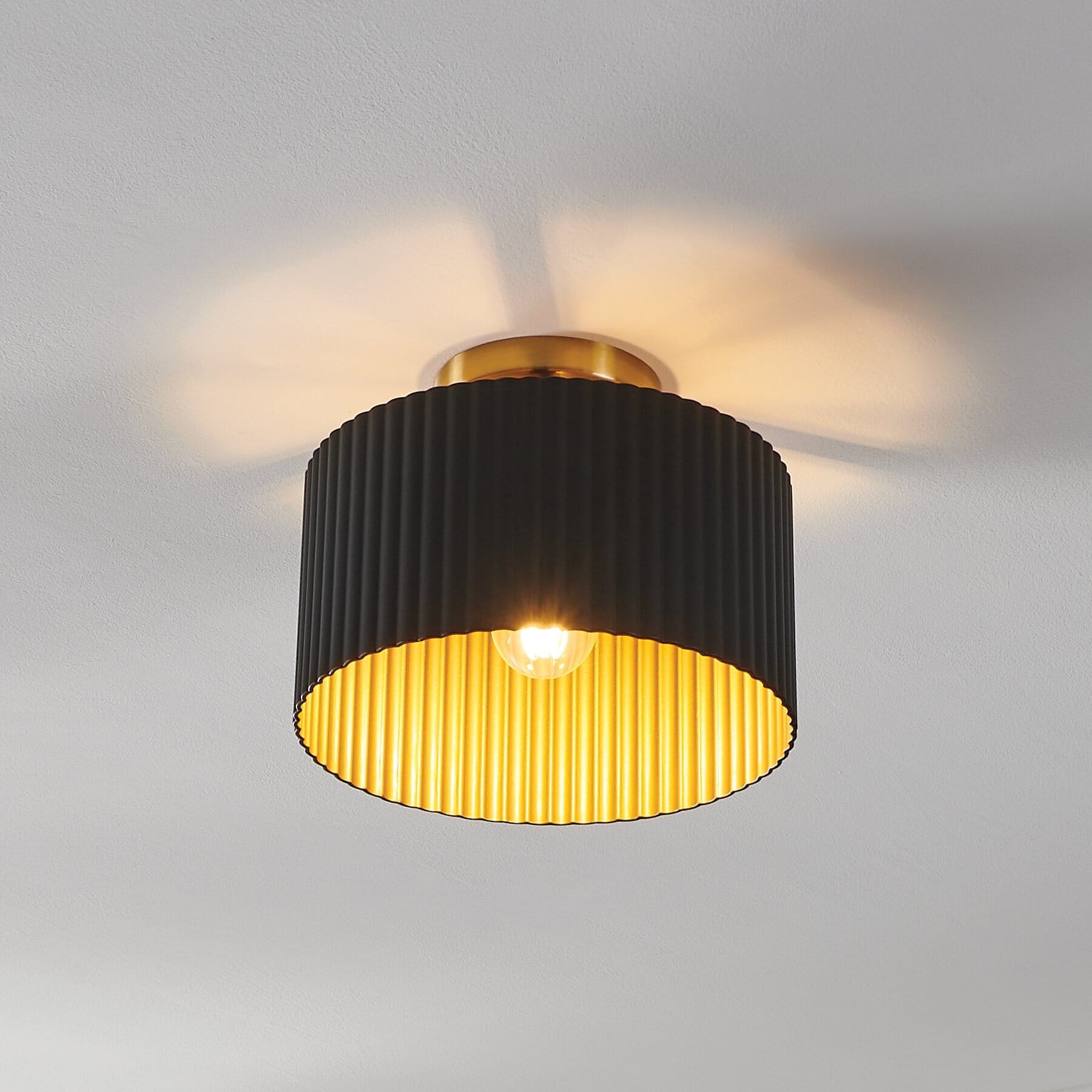 Leilani 11-inch 1-light Brushed Gold Semi-Flush Mount with Matte Black and Gold Metal Shade